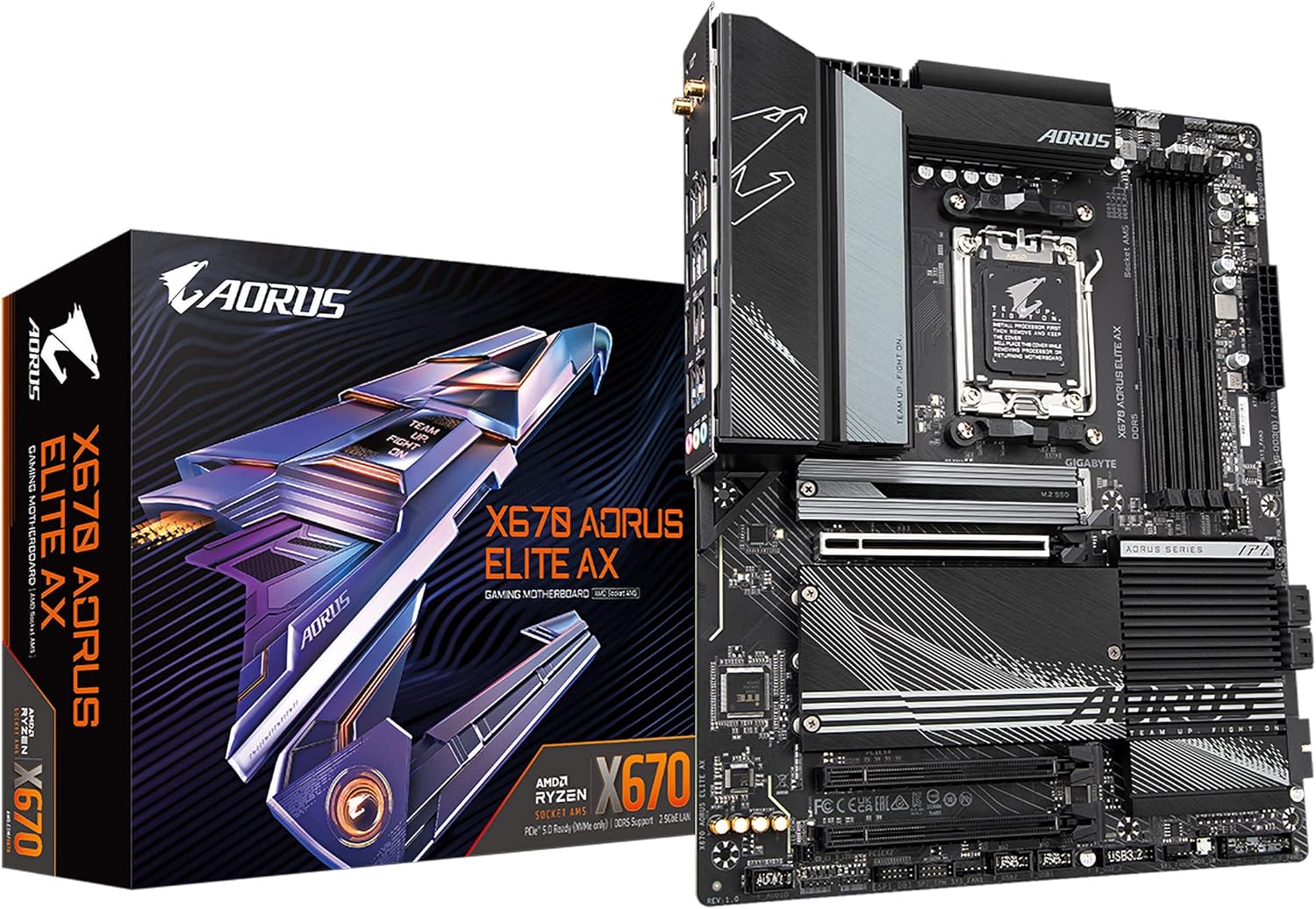 GIGABYTE X670 AORUS Elite AX (AM5/ LGA 1718/ AMD/ X670/ ATX/ 5 Year Warranty/ DDR5/ Quad M.2/ PCIe 5.0/ USB 3.2 Gen2X2 Type-C/AMD WiFi 6E/ 2.5GbE LAN/Q-Flash Plus/M.2 EZ-Latch/Gaming Motherboard)