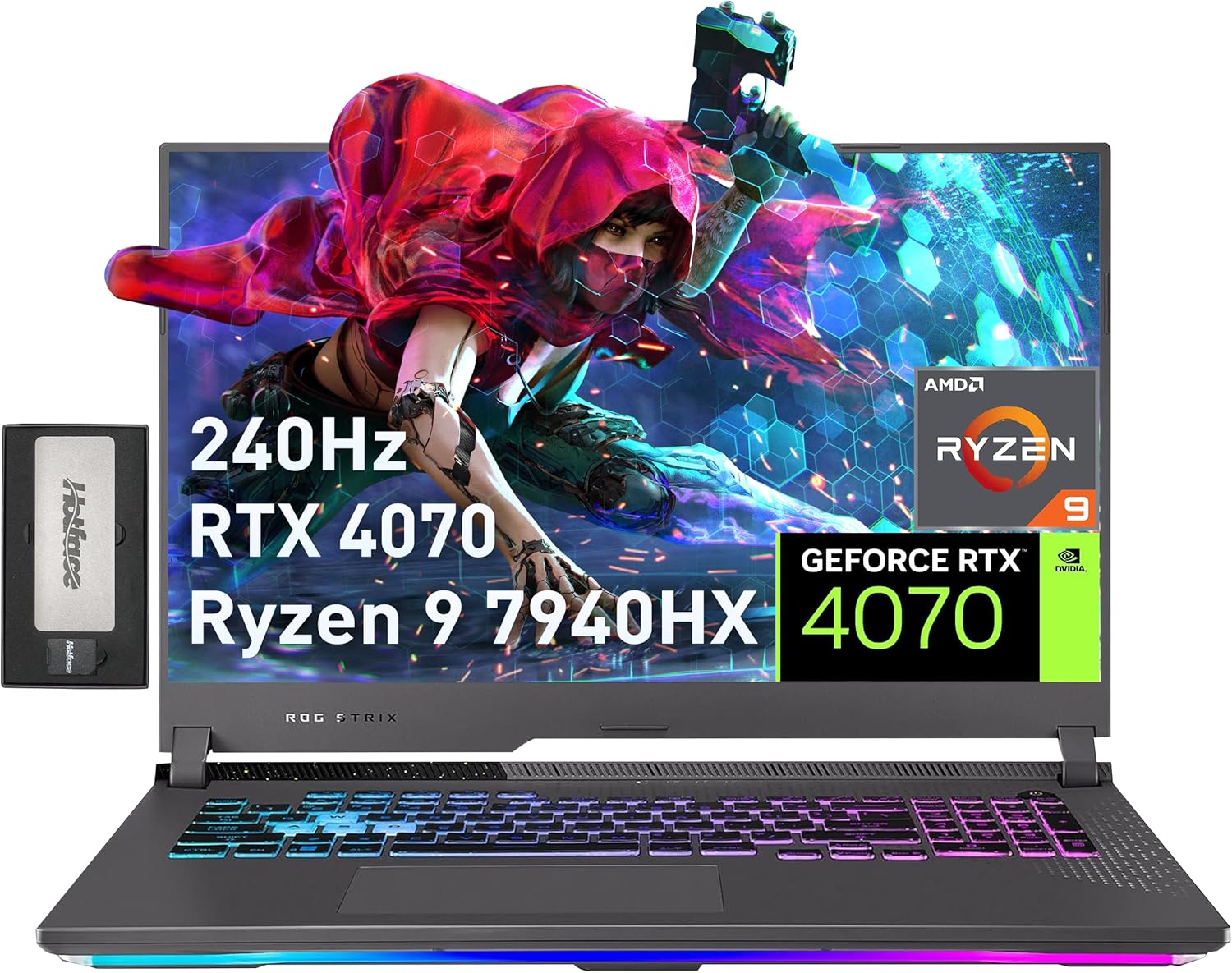 ASUS ROG Strix G17 17.3″ QHD 240Hz Gaming Laptop, AMD Ryzen 9 7940HX, 64GB DDR5, 2TB PCIe SSD, RGB Backlit Keyboard, 720P Webcam, NVIDIA GeForce RTX 4070, Win 11 Pro, Gray, 256GB Docking Station Set