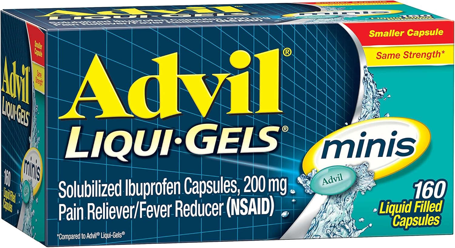 Advil Liqui-Gels Minis Pain Reliever and Fever Reducer, Pain Medicine for Adults with Ibuprofen 200mg for Pain Relief – 160 Liquid Filled Capsules