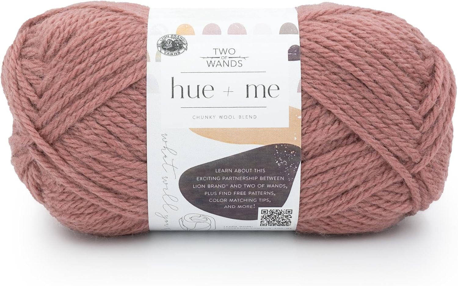 Lion Brand Hue + Me Yarn for Knitting, Crocheting, and Crafting, Bulky and Thick, Soft Acrylic and Wool Yarn, Pink Earth, 1 Pack