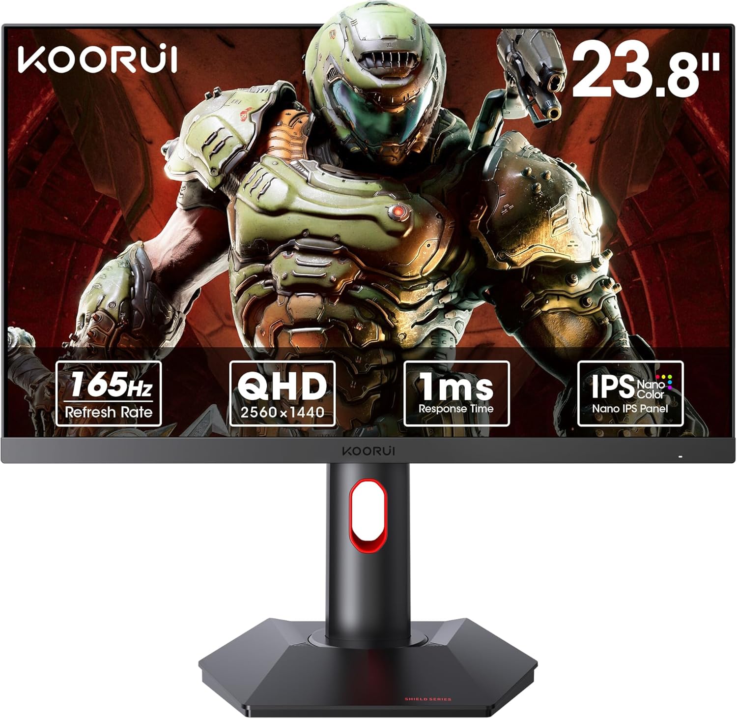 KOORUI Gaming Monitor, 24″ Nano IPS Monitor, 165Hz QHD (1440p) Computer Monitor, 1ms 2K PC Monitor, 100% sRGB, Adaptive Sync, Height/Tilt/Pivot Adjustment, HDMI, DisplayPort, GP01