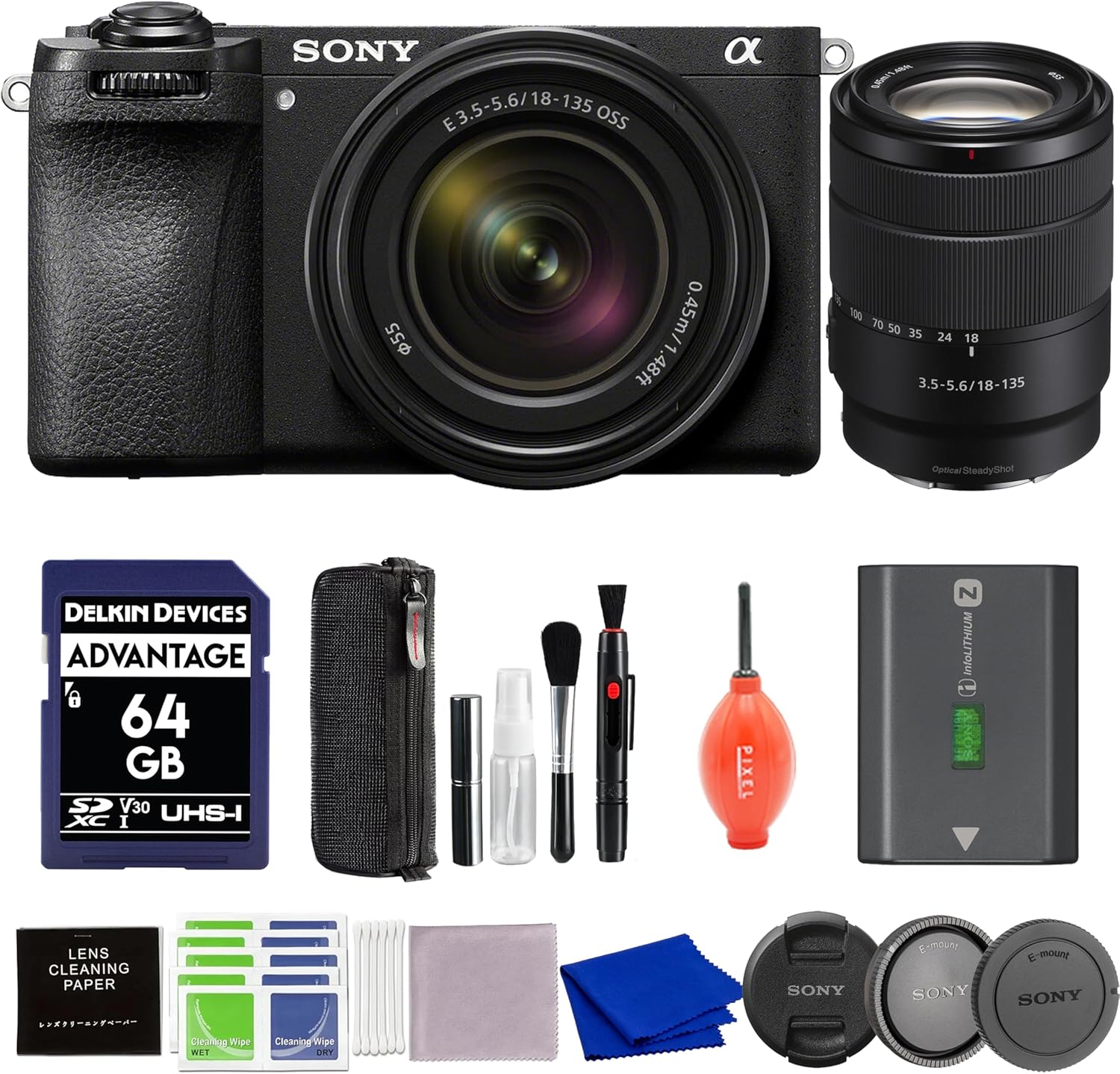 Sony Alpha a6700 Mirrorless Camera with 18-135mm Lens Bundle with 64GB SD Card, Pixel Cleaning Kit & More | Sony a6700