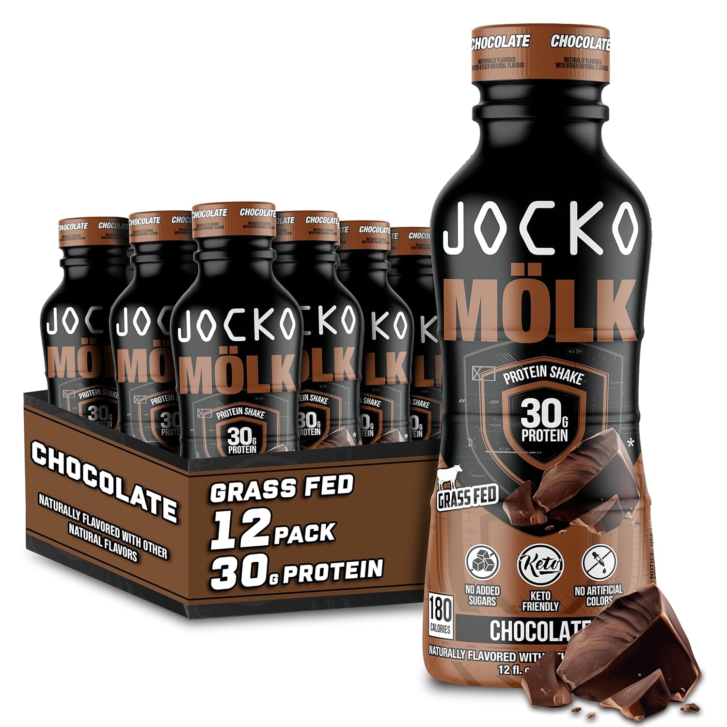 Jocko Mölk 30g Grass Fed Protein Shakes – No Added Sugar Protein Drinks KETO Friendly – Ready to Drink 12 FL Oz (Pack of 12) Chocolate