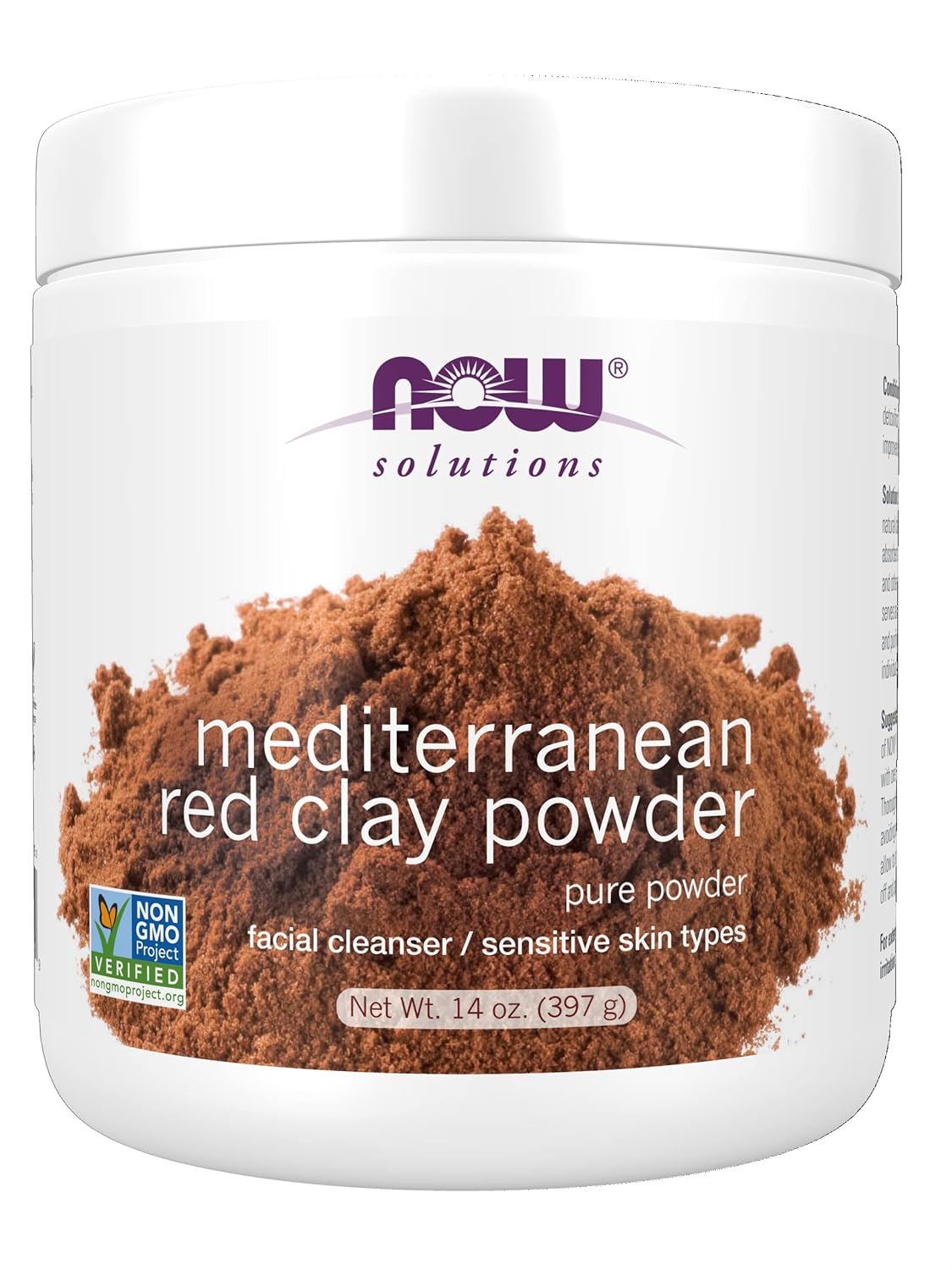 NOW Foods Solutions, Mediterranean Red Clay Powder, Pure Powder for Sensitive Skin Facial Mask, 14-Ounce