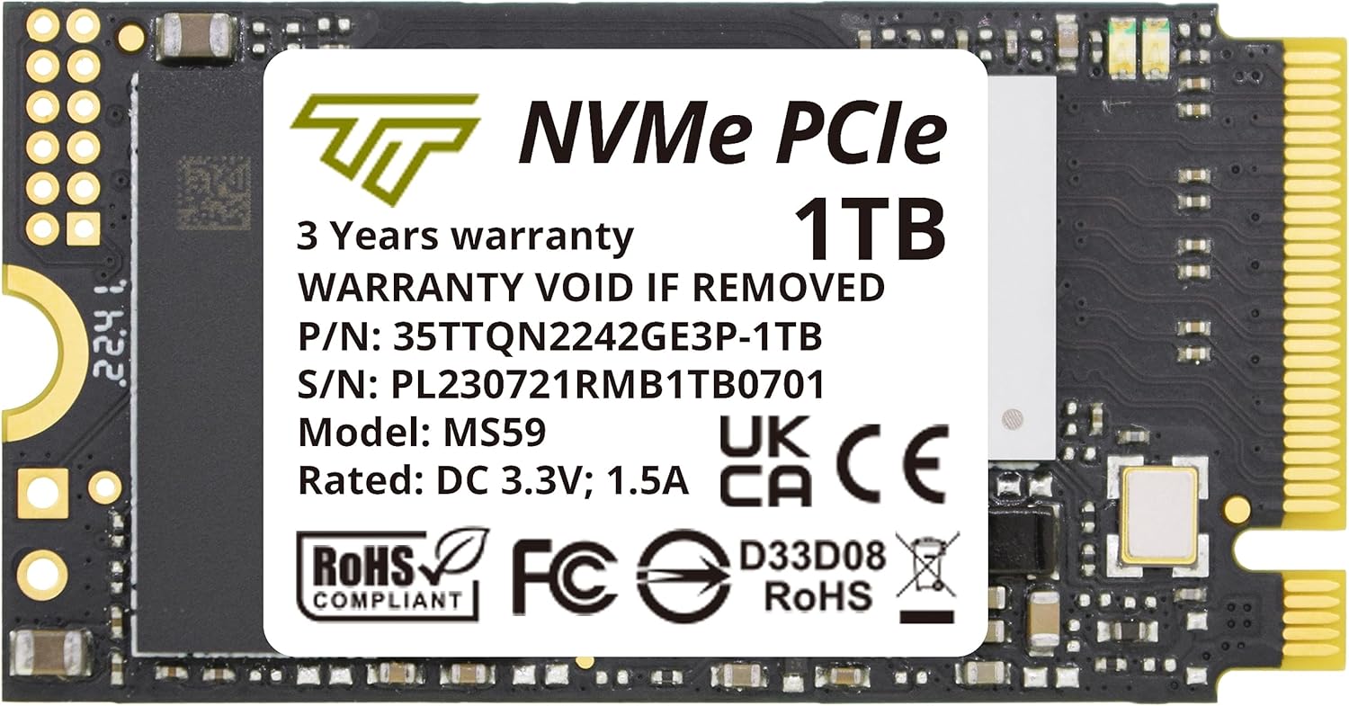 Timetec 1TB M.2 2242 SSD NVMe PCIe Gen3x4 Single Sided Read/Write Speed Up to 2,500/1,700 MB/s Compatible with Lenovo Thinkpad X1 Nano Gen 2 /ThinkPad 11e Yoga Gen 6 /Thinkpad E15 Laptop and Desktop