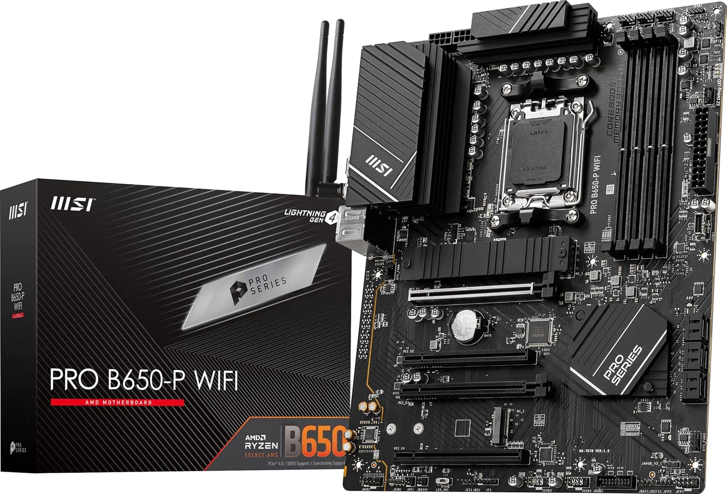 MSI PRO B650-P WiFi ProSeries Motherboard (AMD AM5, ATX, DDR5, PCIe 4.0, M.2, SATA 6Gb/s, USB 3.2 Gen 2, HDMI/DP, Wi-Fi 6E, AMD Ryzen 7000 Series Desktop Processors) (Renewed)