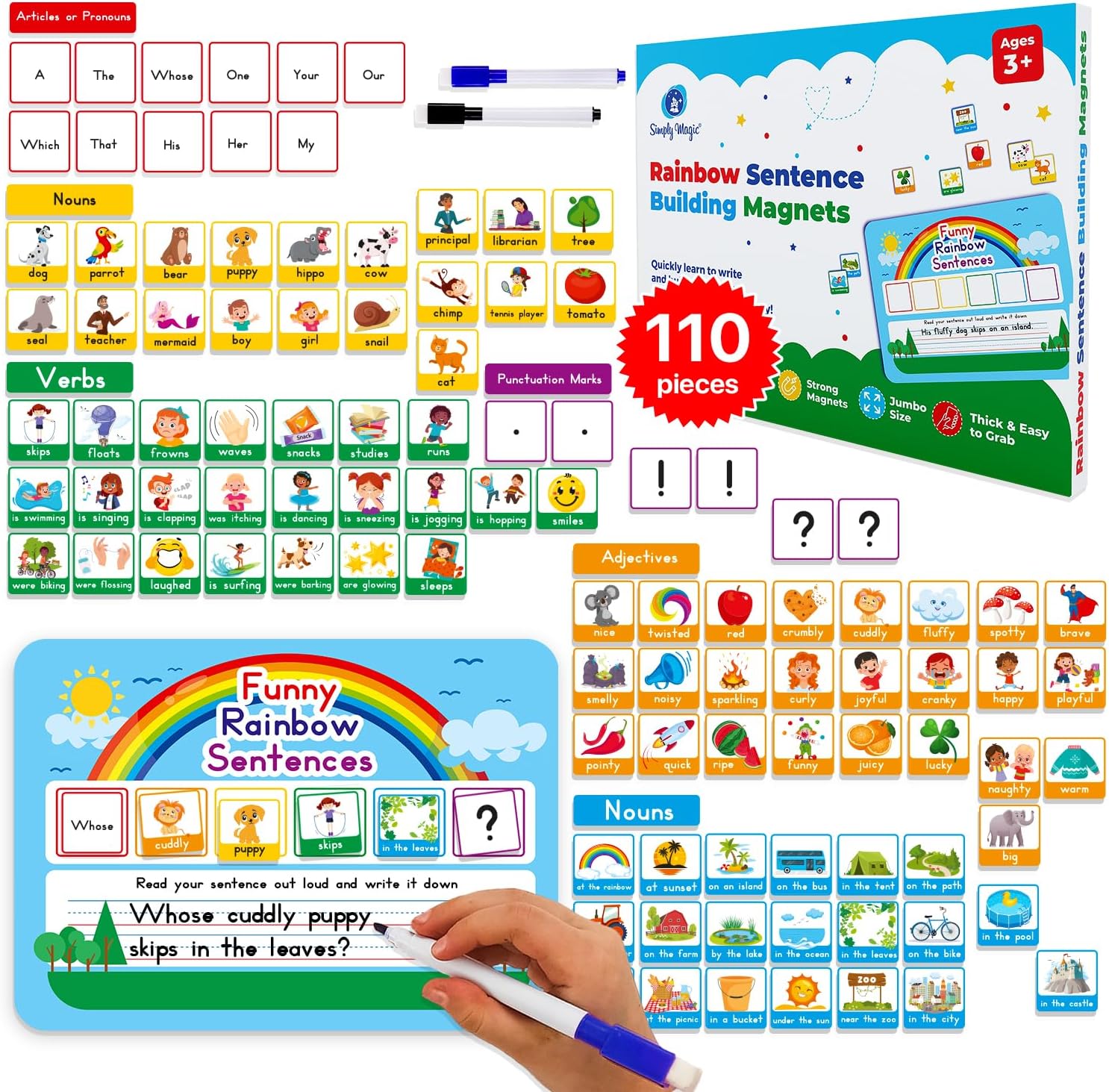 110 PCS Sentence Building Kit for Kids, Speech Speak Spell Games, Word Building Magnets, Speech Therapy Toys for Toddlers, Reading Games for Kids, Learn to Read, Reading Manipulatives – Simply Magic