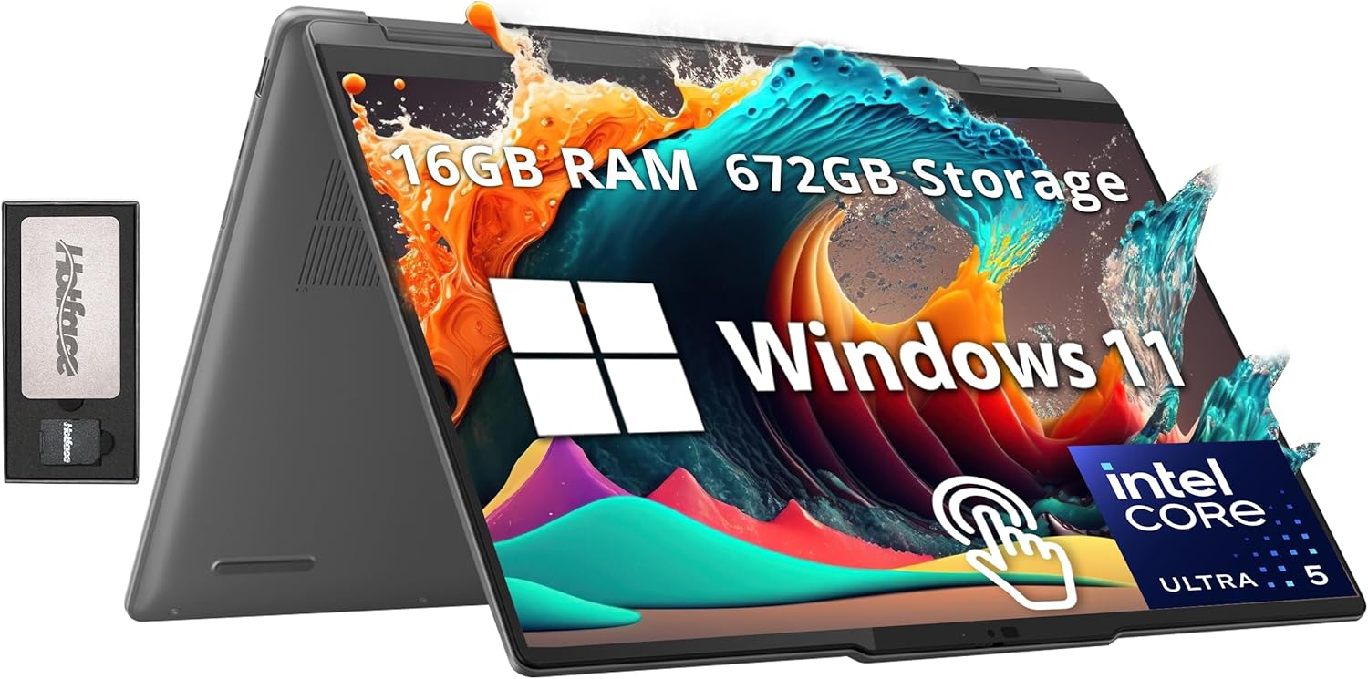 Lenovo Yoga 7i 14″ 2K Touchscreen 2-in-1 Laptop, Intel Ultra 5 125U, 16GB RAM, 672GB Storage(512GB SSD+160GB Docking Station Set), Backlit KB, Privacy Camera, Wi-Fi 6E, Fingerprint, Win 11 Home, Gray