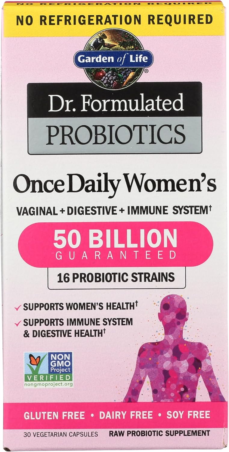 Garden of Life Once Daily Dr. Formulated Probiotics for Women 50 Billion CFU 16 Probiotic Strains with Organic Prebiotics for Digestive, Vaginal & Immune Health, Dairy Free, Shelf Stable 30 Capsules