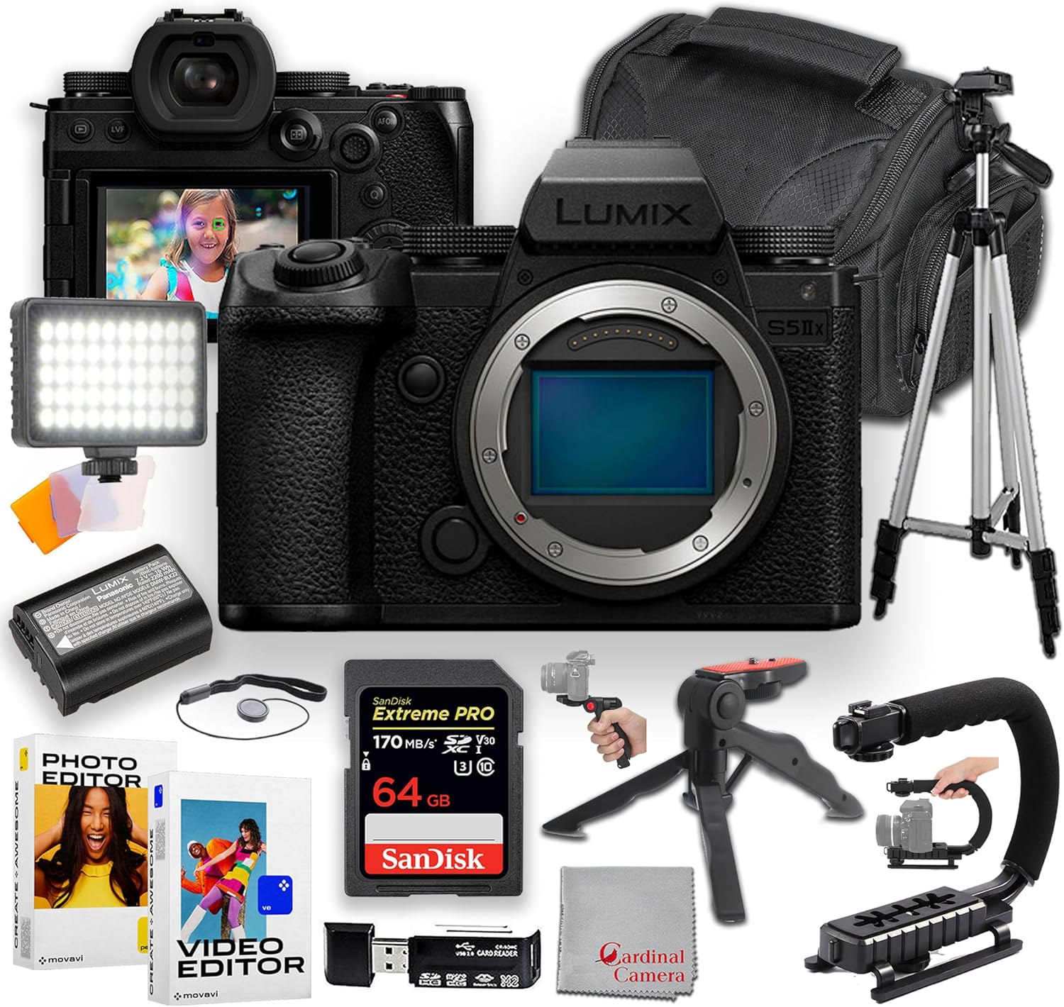 Panasonic Lumix S5 IIX Mirrorless Camera | 24.2MP | LED Video Light, 64GB Memory, U Grip, Tripod Bundle & More, compact