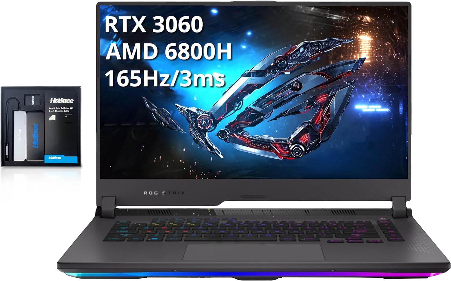 ASUS ROG Strix G15 15.6″ 165Hz WQHD Gaming Laptop, AMD Ryzen7 6800H, GeForce RTX 3060, 64GB DDR5, 2TB SSD, 4-Zone RGB Keyboard, VR-Ready, Windows 11 Pro, Gray, 128GB Hotface Extension Set