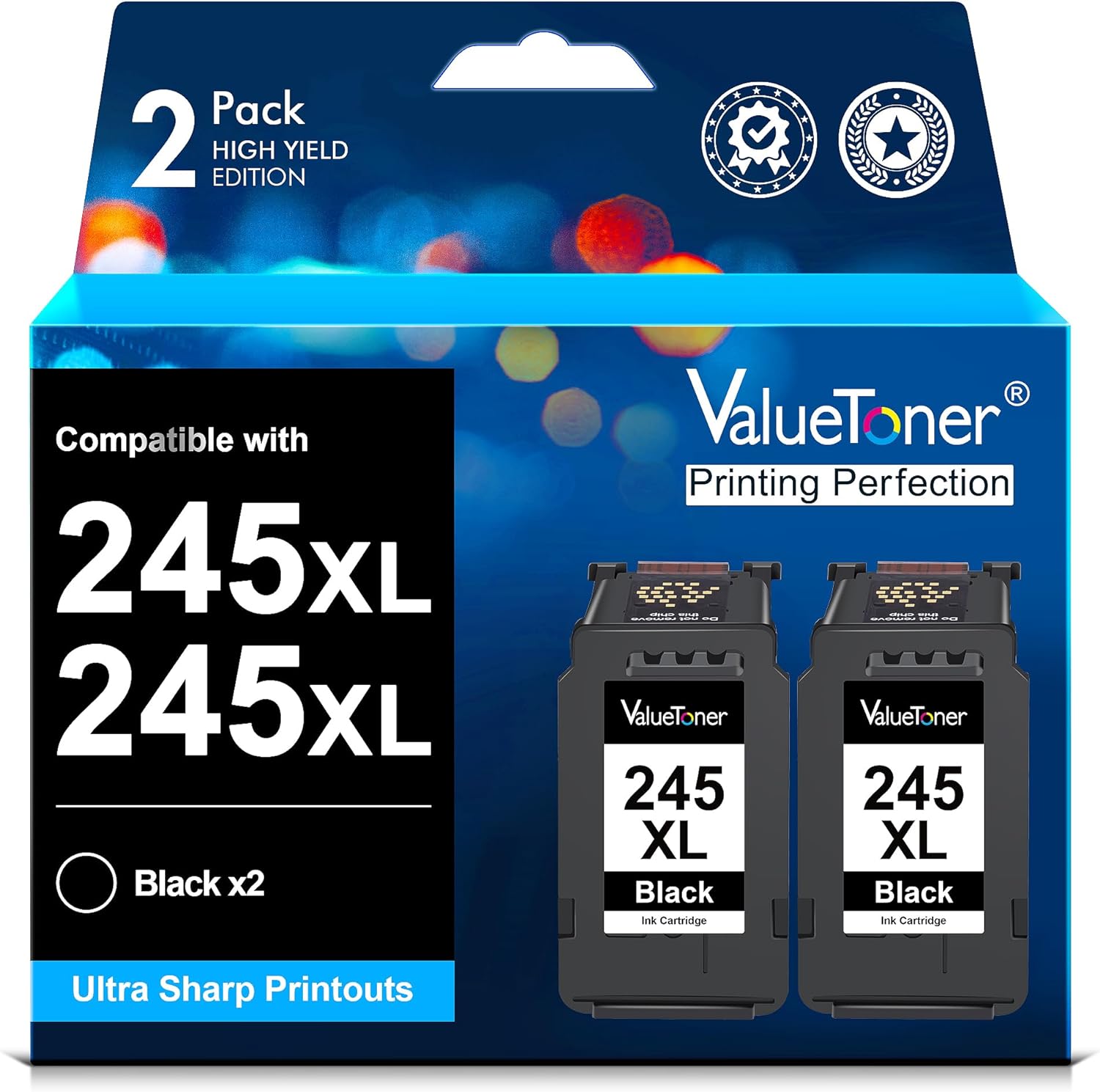 Valuetoner 245XL Ink Cartridge Replacement for Canon 245 XL PG-243 PG-245 XL Black for PIXMA TR4520 MX492 TS3122 MX490 MG3022 MG2522 MG2920 MG2420 MG2520 MG2922 MG2924 MG3029 Printer (2 Black)