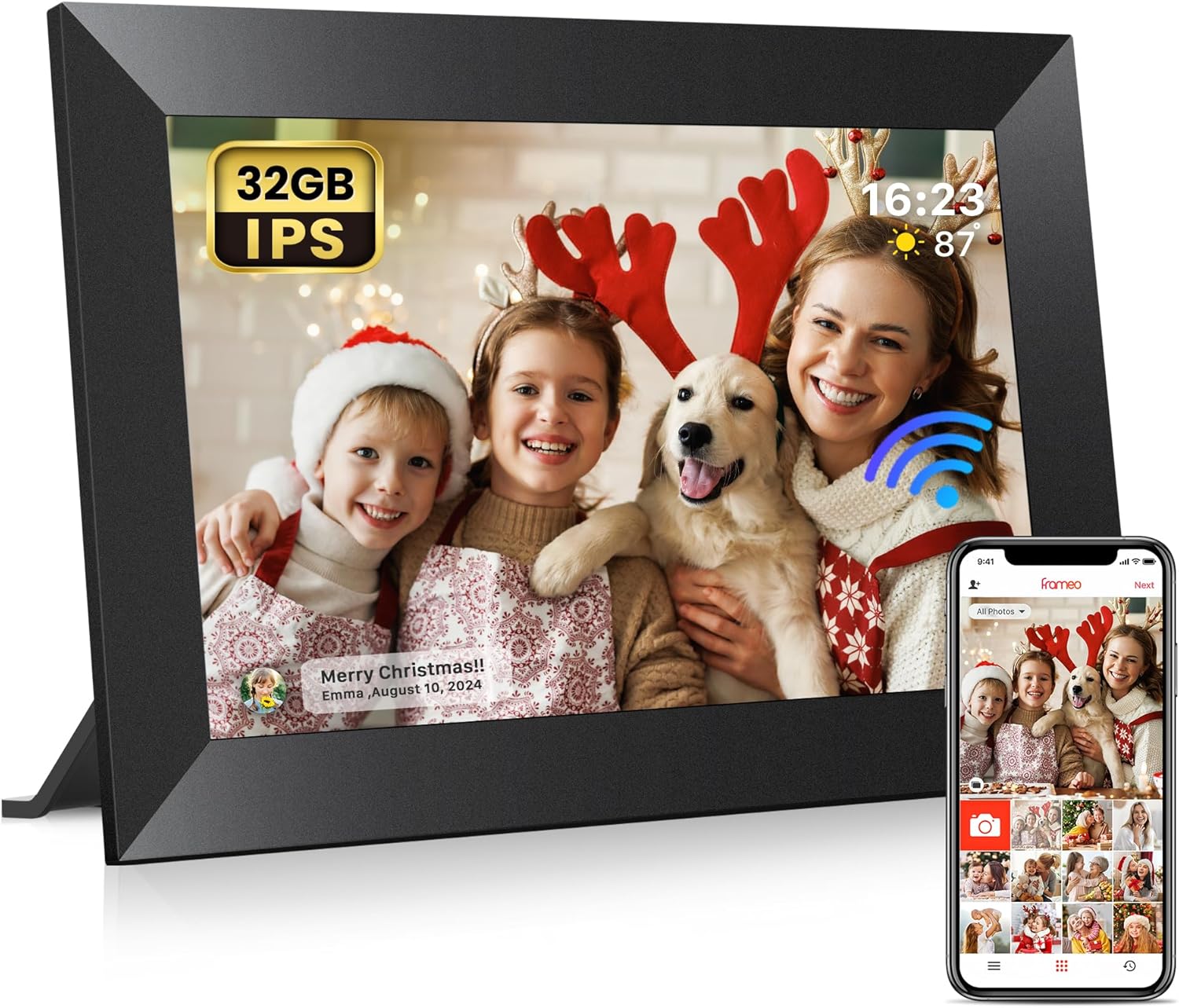 Frameo 10.1 Inch WiFi Digital Picture Frame with 32GB Memory, 1280 x 800 IPS Touch Screen Smart Electronic Photo Frame, Wall Mountable, Auto-Rotate, Share Photos/Videos Via Frameo App from Anywhere