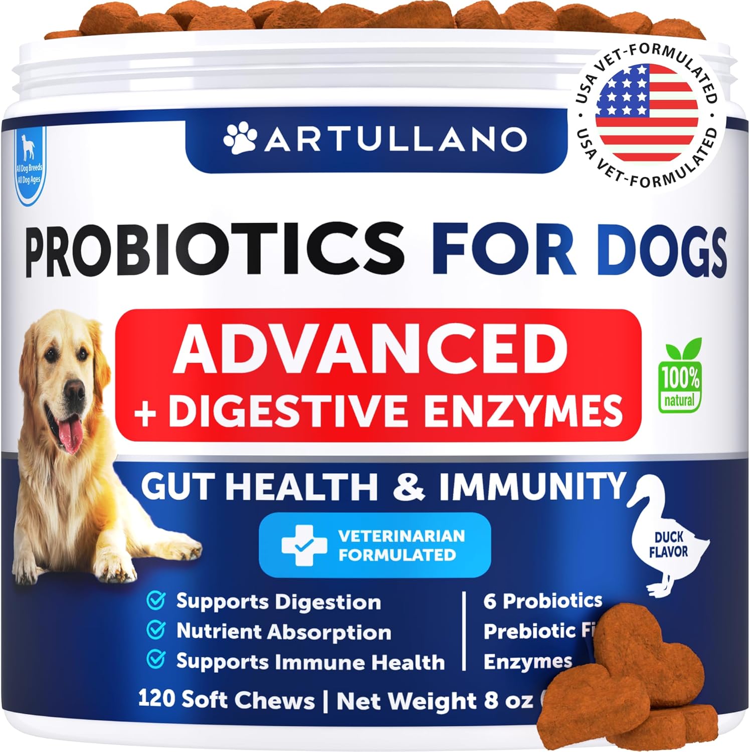 Probiotics for Dogs – Support Gut Health, Itchy Skin, Allergies, Immunity, Yeast Balance – Dog Probiotics and Digestive Enzymes with Prebiotics – Reduce Diarrhea, Gas – 120 Probiotic Chews for Dogs