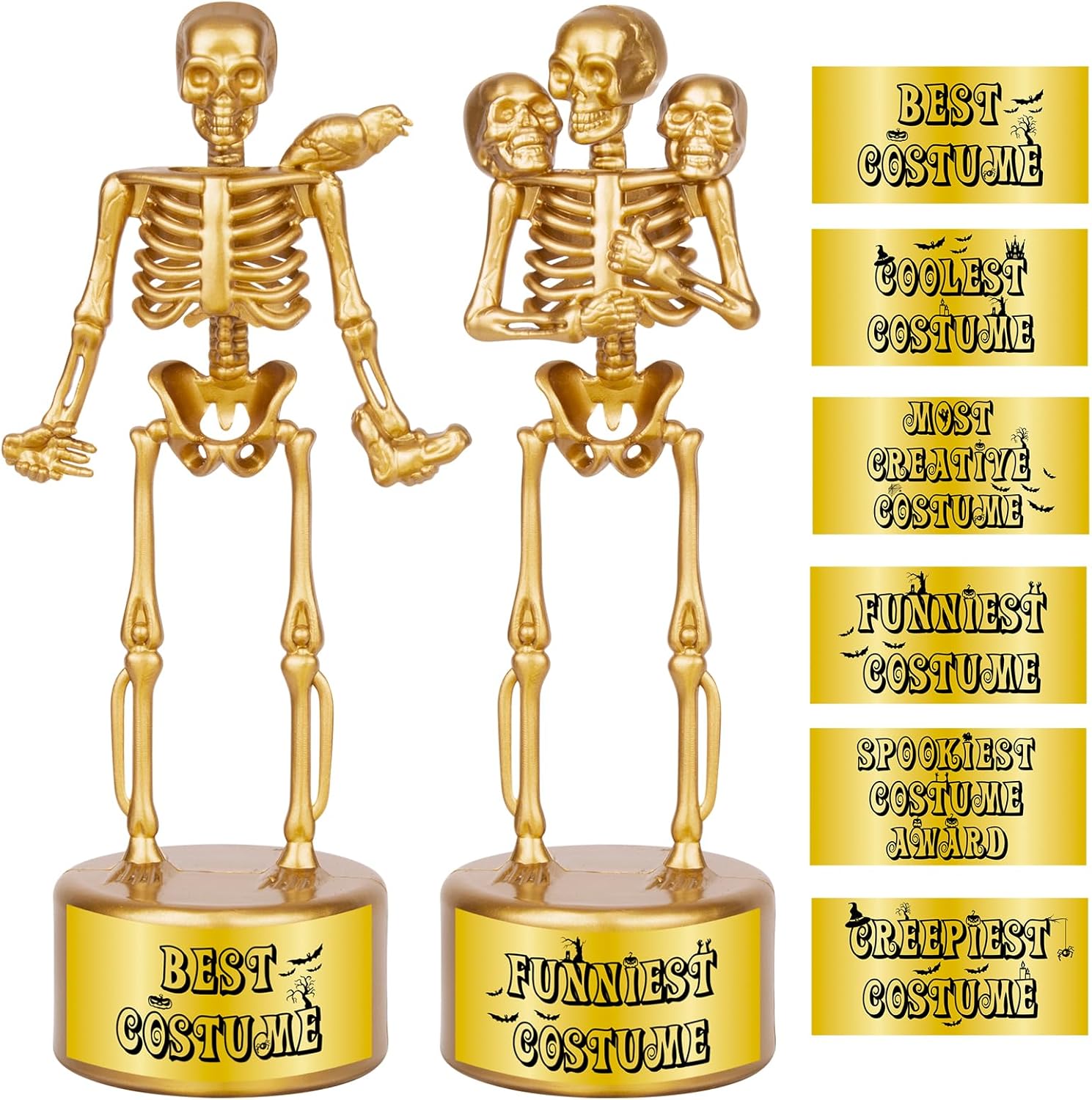 Halloween Trophy 2 Pack Best Costume Skeleton Trophies for Kids Adults, Halloween Skeleton Funny Trophy Plastic Tropies for Contest Awards, Halloween Party Prizes for Adults Party Supplies