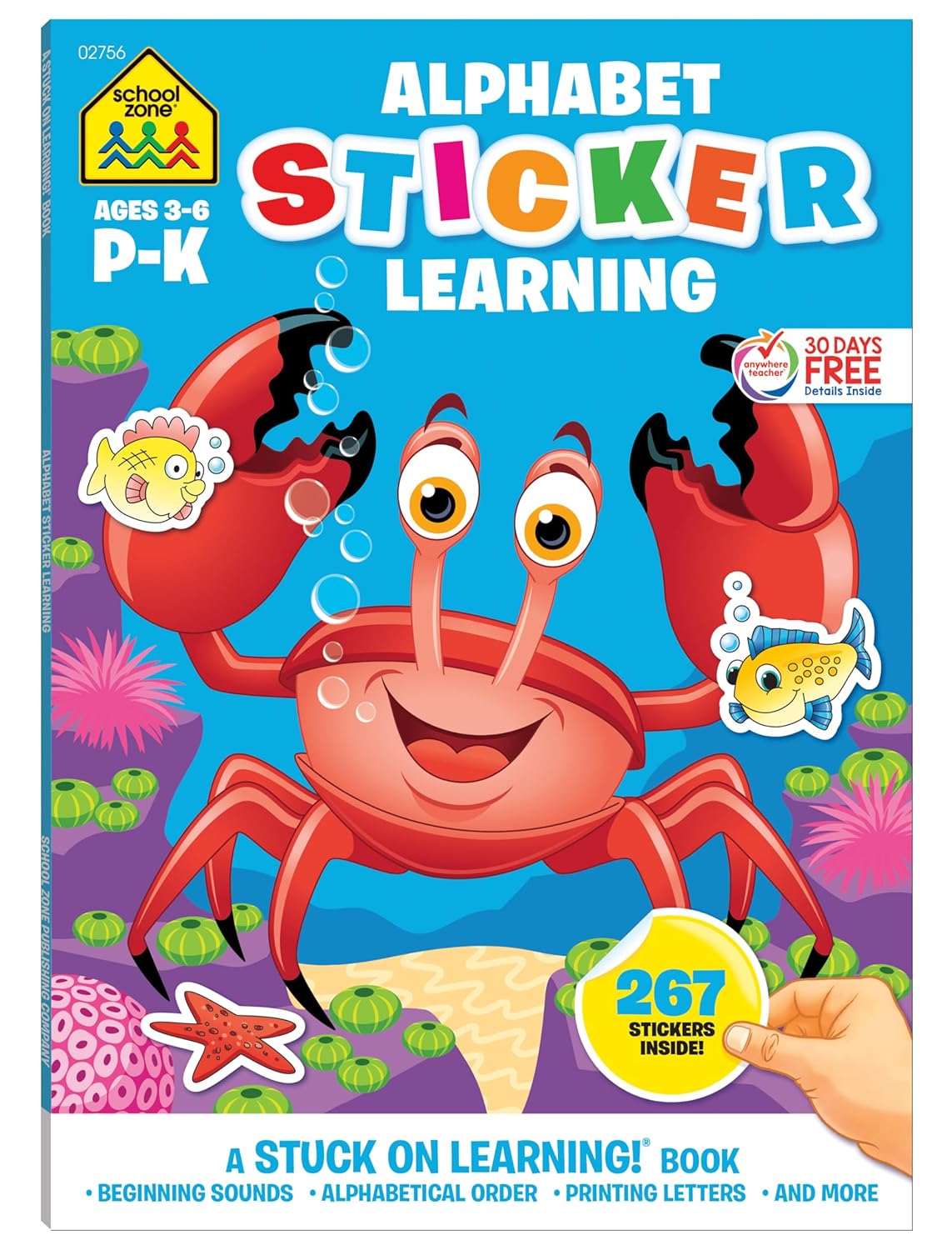 School Zone – Alphabet Stickers Workbook – 64 Pages, Ages 3 to 6, Preschool to Kindergarten, 267 Stickers, ABCs, Printing Letters, Phonics, and More (School Zone Stuck on Learning® Book Series)