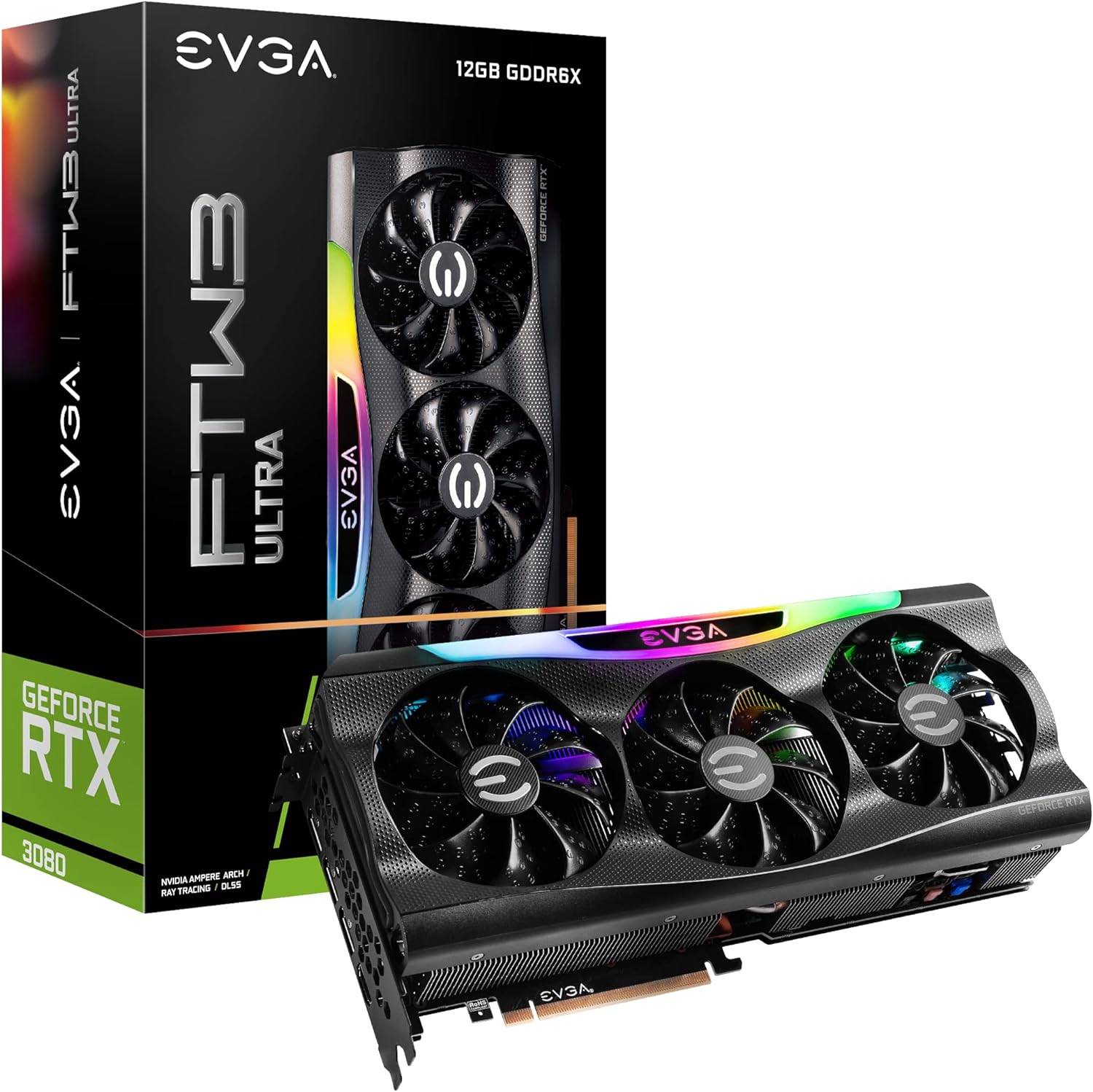 EVGA GeForce RTX 3080 FTW3 Ultra Gaming, 12G-P5-4877-KL, 12GB GDDR6X, iCX3 Technology, ARGB LED, Metal Backplate, LHR