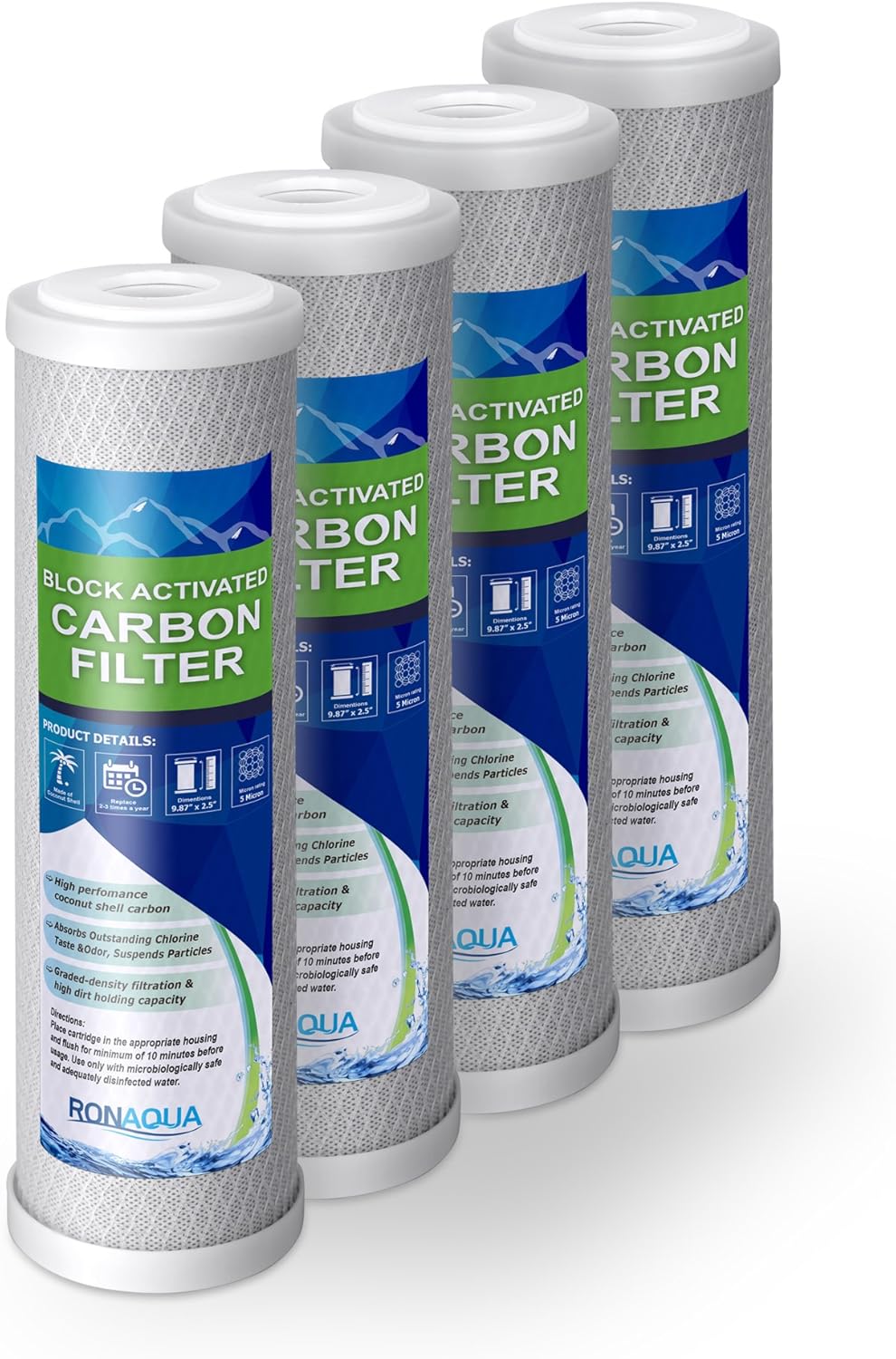 4 Block Activated Carbon 5 Micron Water Filters WELL-MATCHED with WFPFC8002, WFPFC9001, WHCF-WHWC, WHEF-WHWC, FXWTC, SCWH-5