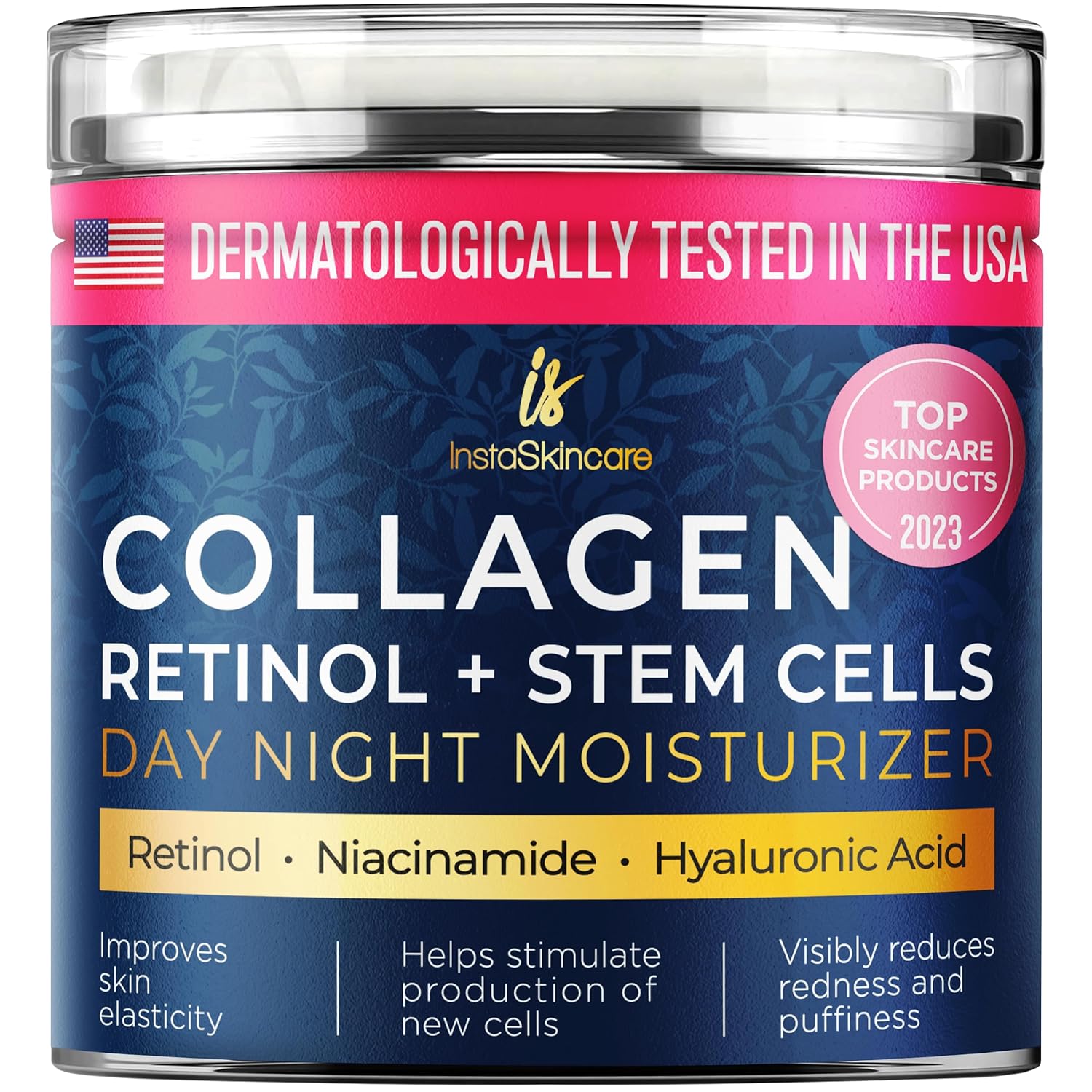 Collagen Face Moisturizer with Airless Pump – Collagen Botanical Stem Cells Cream for Skin with Retinol, Niacinamide, Hyaluronic Acid – Anti-Aging Day & Night Cream – Made in USA (1.7 Oz)