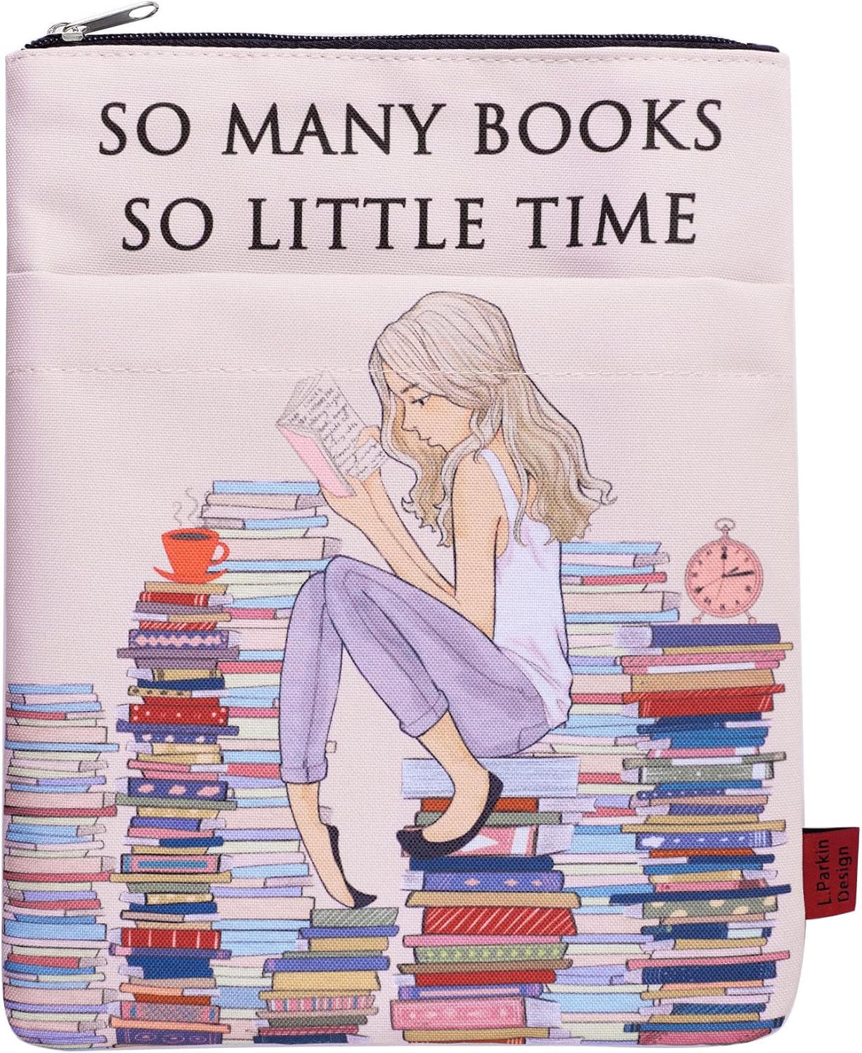 So Many Books So Little Time Book Sleeve with Zipper, Book Covers for Paperbacks, 11 X 8.5 Inch, Bookish Gift for Girl