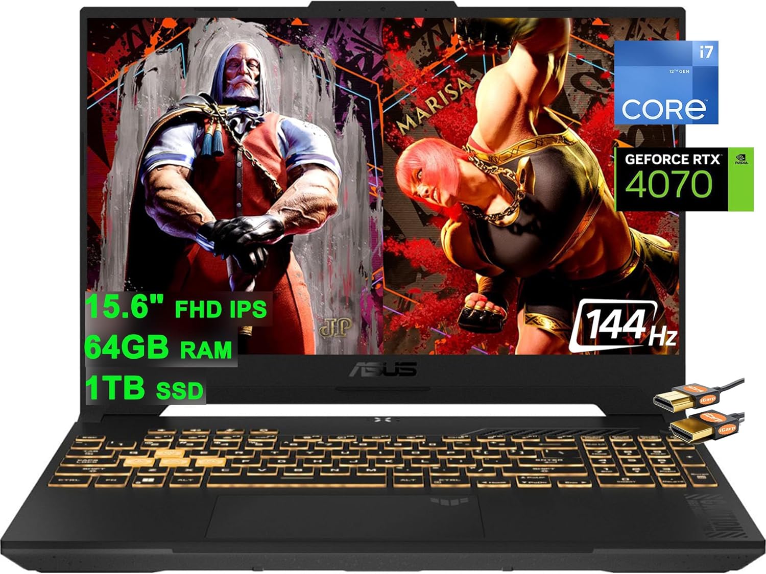 ASUS TUF F15 Gaming Laptop 15.6″ FHD 144Hz Intel 14-Core i7-12700H (Beat i9-11950H) 64GB RAM 1TB SSD GeForce RTX 4070 8GB Graphic Backlit Thunderbolt 4 USB-C Win11 Grey + HDMI Cable