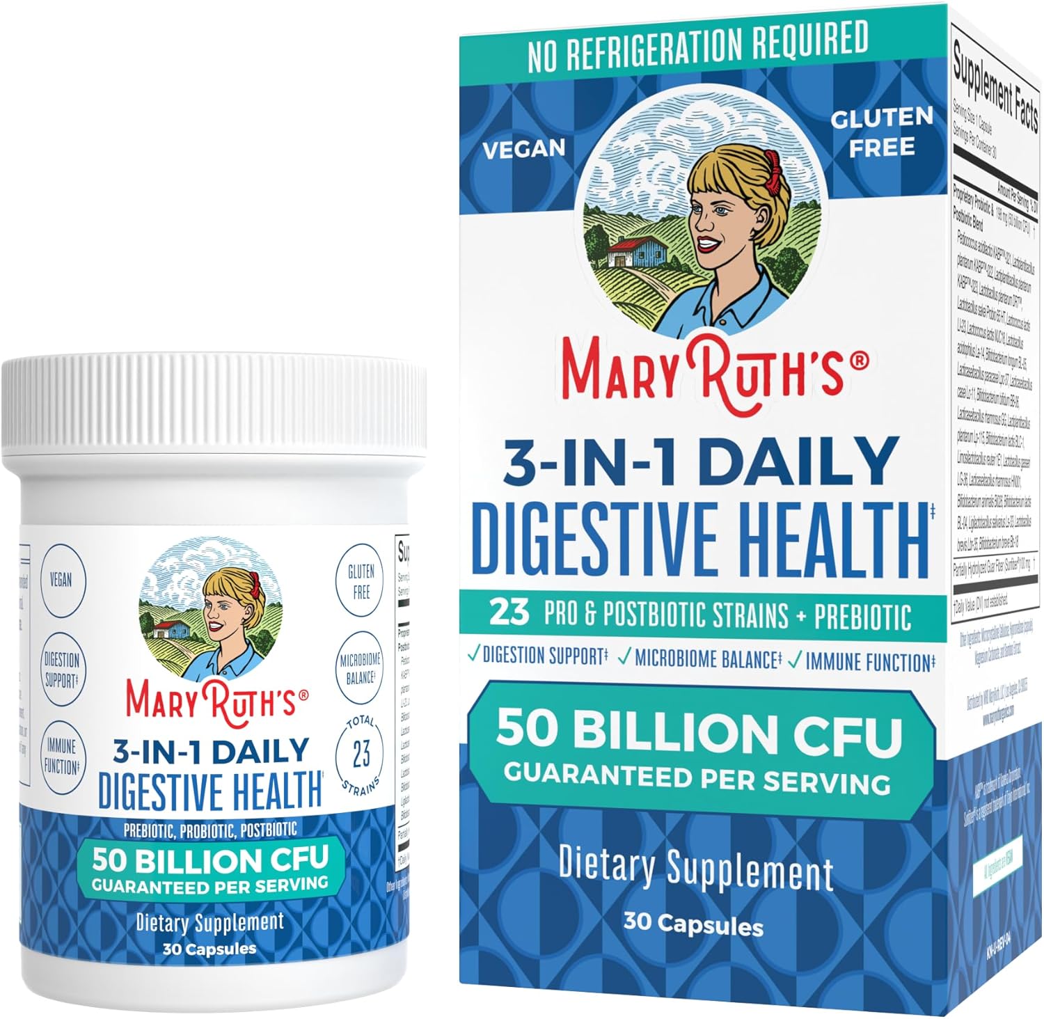 MaryRuth’s 3 in 1 Probiotics for Digestive Health | Prebiotic & Postbiotic | Gut Health Supplement for Women & Men | Powder Probiotics for Women | Immune Support | 50 Billion CFU | 0.5 oz