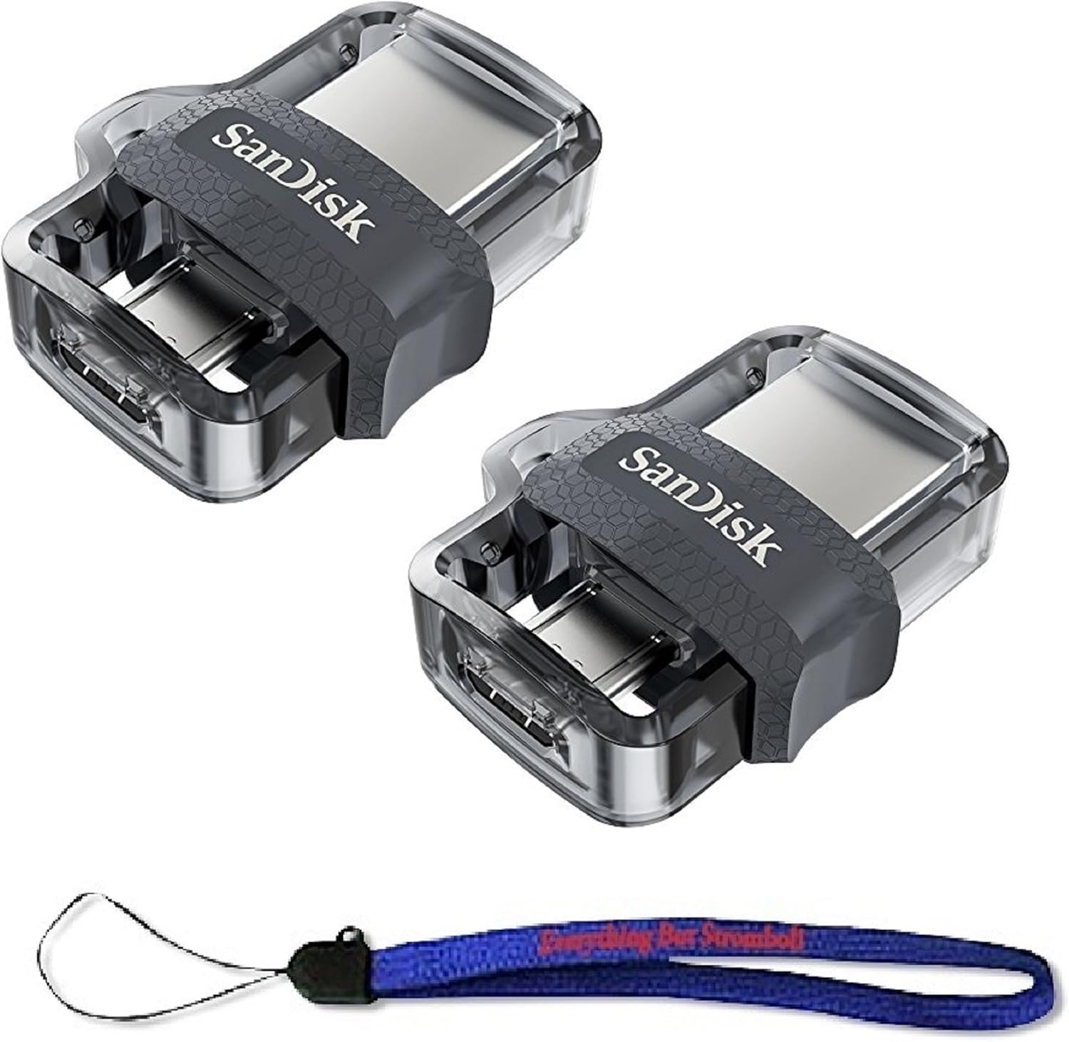 SanDisk Ultra 32GB (Two Pack Bundle) Dual Drive m3.0 (SDDD3-032G-G46) works with Android Devices and Computers Flash Drive with Everything But Stromboli (TM) Lanyard