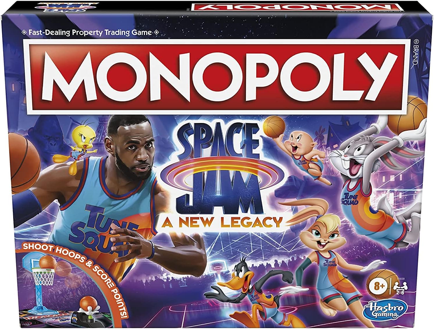 Monopoly: Space Jam A New Legacy Edition Family Board Game, Strategy Game, Kids Ages 8 and Up, Lebron James Space Jam Game, Shoot Hoops