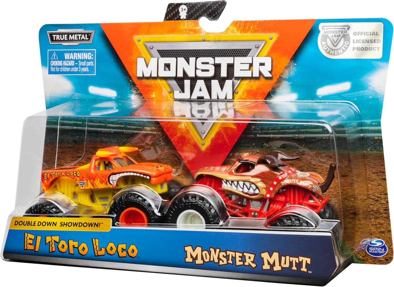 Monster Jam El Toro Loco vs Monster Mutt Monster Truck Duo Pack- True Metal 1:64 Scale Die-Cast Twin Showdown Pack- BKT Tires Work on All 1:64 Tracks- Authentic Collectible For Fans & Birthday Parties