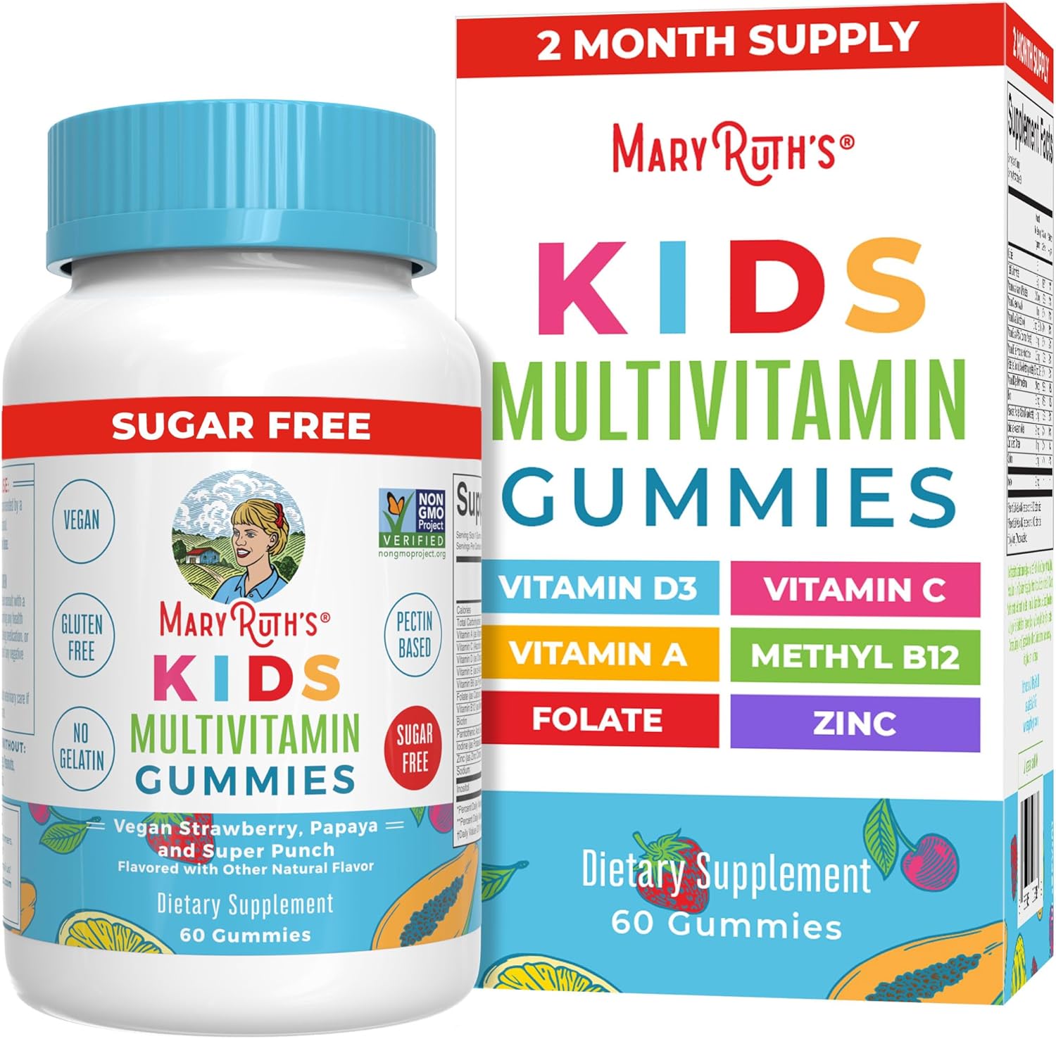 MaryRuth Organics Kids Vitamins | Multi | Sugar Free | 2 Month Supply | Kids Multivitamin Gummies for Ages 2+ | Multivitamin for Kids | Vitamins for Kids | Vegan | Only 1 Gummy a Day | 60 Count |