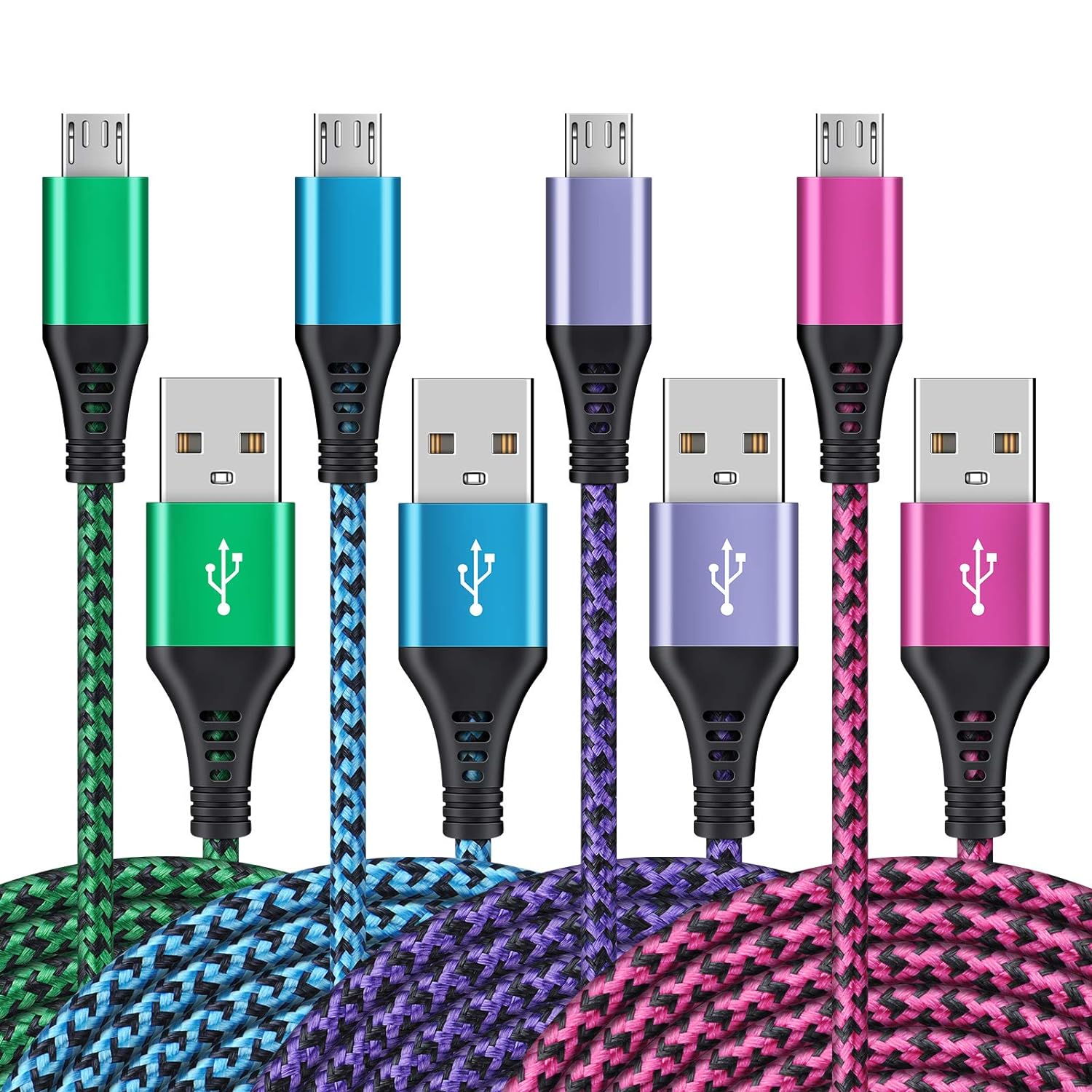 Micro USB Cables [4Pack/6Ft] AILKIN Android USB 2.0A Male to Micro B Charger Cord, Fast Charging Speed Data Wire Nylon Colored Braided Powerline Cable for Samsung Galaxy S7 S6 J7 J3 J8 A01 Kindle Fire