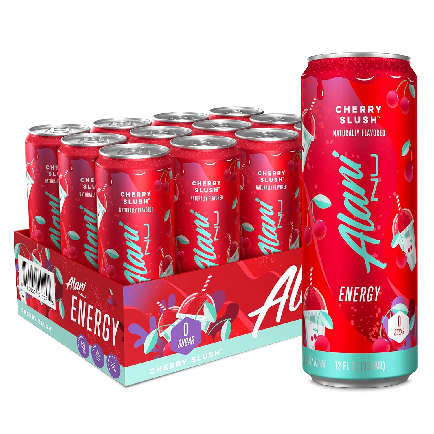 Alani Nu CHERRY SLUSH Sugar Free, Low Calorie Energy Drinks | 200mg Caffeine | Antioxidants | Biotin, B Vitamins | Zero Sugar | 15 Calories or Less | 12 Oz Cans | 12 Count