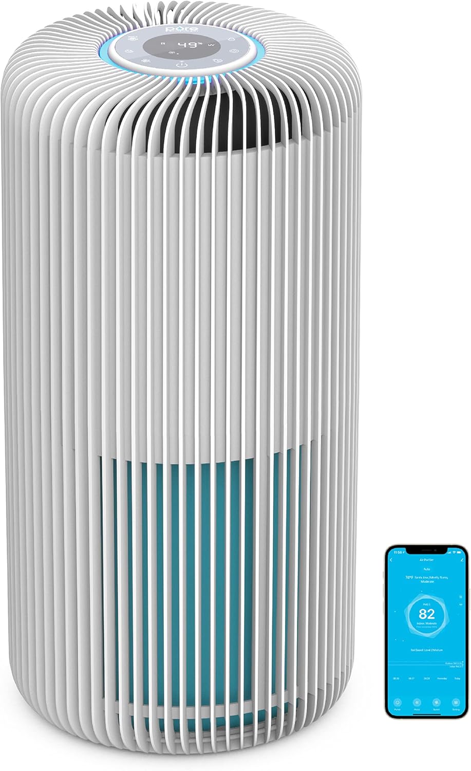 Pure Enrichment PureZone Turbo Smart Air Purifier for Large Rooms (1050 sq. ft. in 30 min.) – Energy Star Rated, 5 Stage Filtration, Smartphone Compatible, Traps Germs, Smoke, & Dust (White)