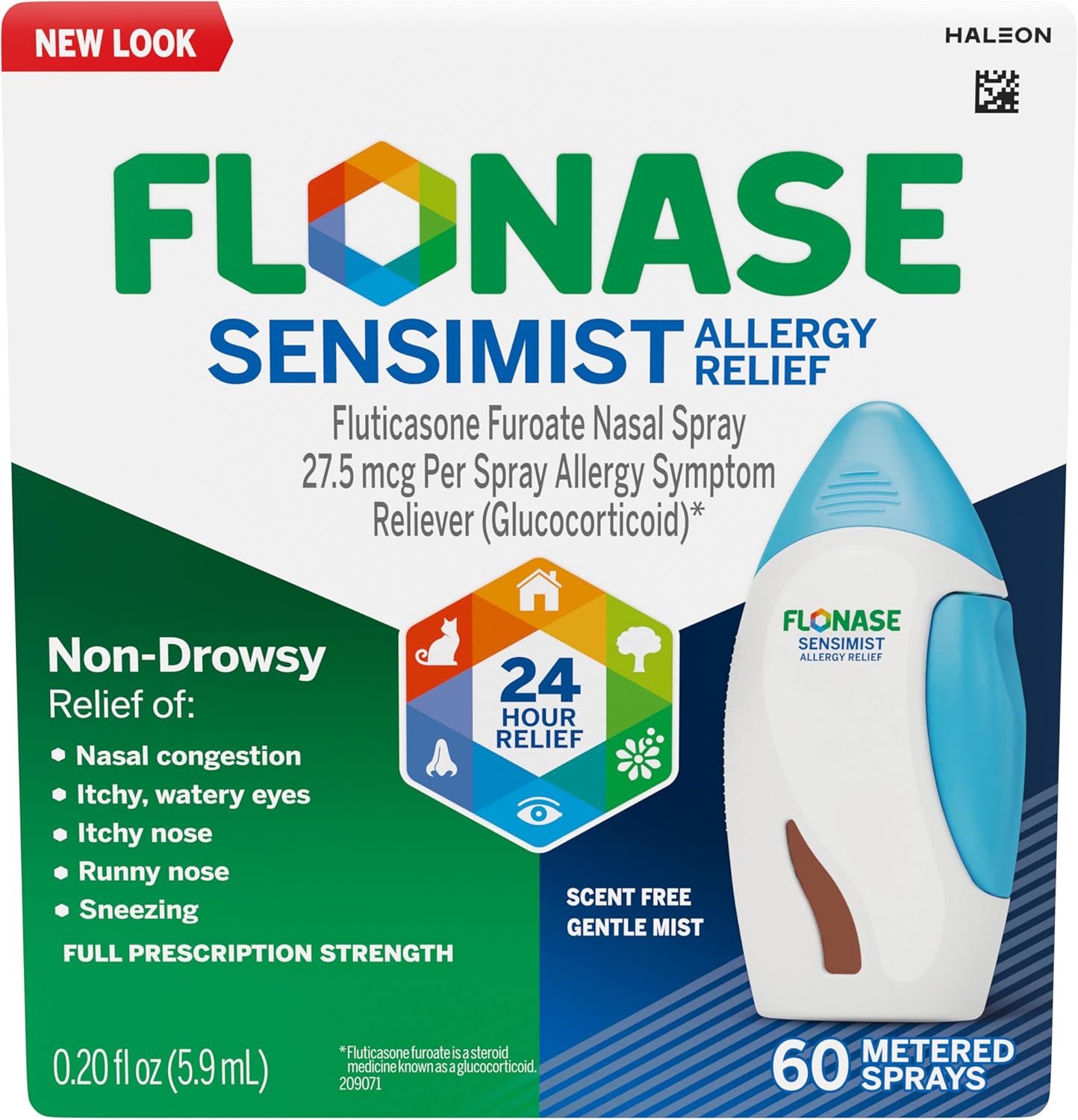 Flonase Sensimist Allergy Relief Nasal Spray for Non-Drowsy, 24-Hour Multi-Symptom Allergy Relief – 60 Sprays