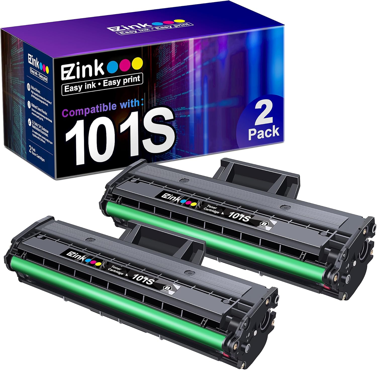 E-Z Ink Compatible Toner Cartridge Replacement for Samsung MLT-D101S D101S 101S MLTD101S to use with ML-2166W ML-2160 ML-2165 SCX-3405W ML-2165W SCX-3405FW SCX-3400 SCX-3401FH SF-760P (2 Black)