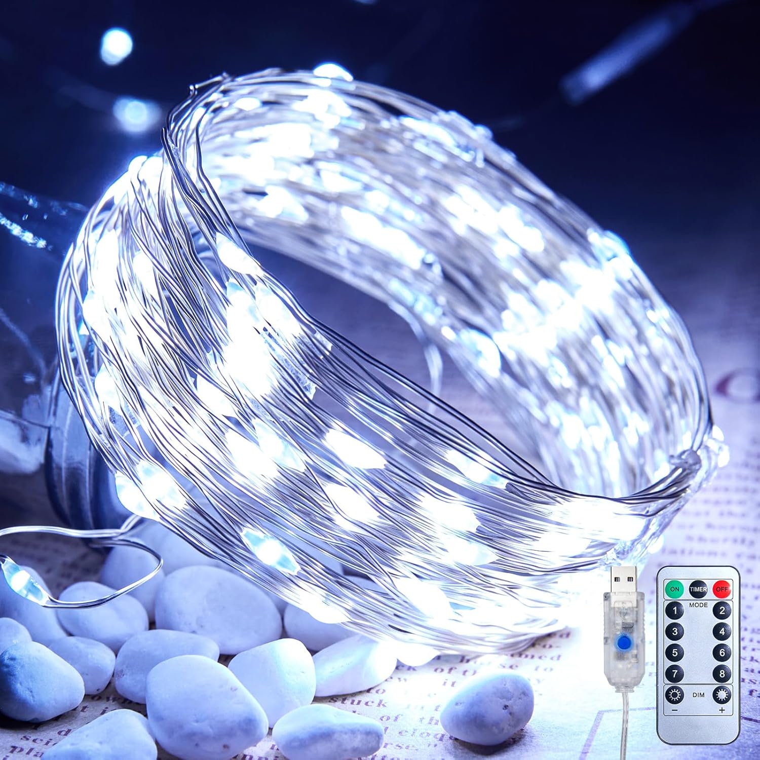 USB Fairy Lights Plug-in, 2 Pack Smart 33FT 100LEDs Bluetooth Twinkle Lights with Timer and Remote, App Control Starry String Lights 8 Modes for Wedding Party Indoor Christmas Decoration, Pure White