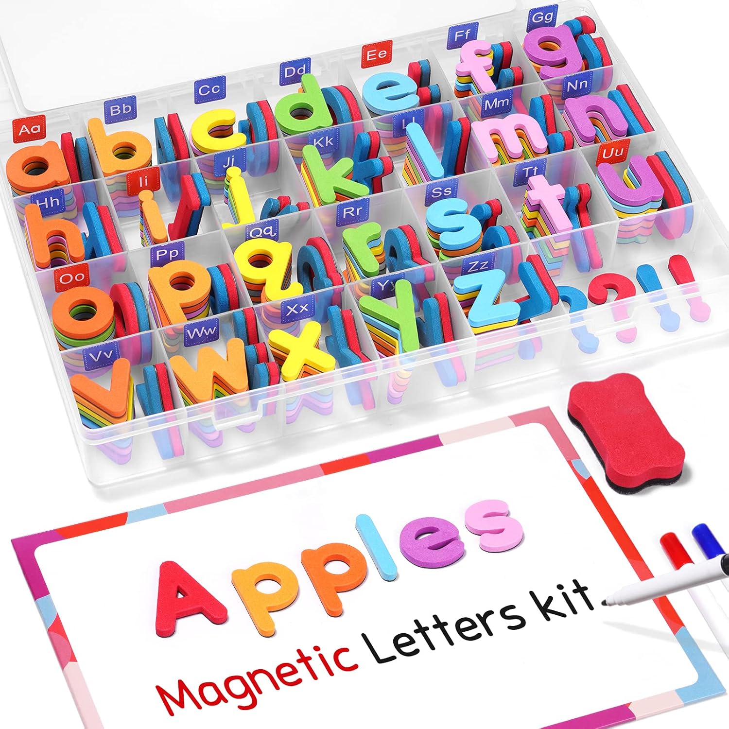 Gamenote Classroom Magnetic Alphabet Letters Kit 238 Pcs with Double – Side Magnet Board – Foam Alphabet Letters for Preschool Kids Toddler Spelling and Learning Colorful ABC Education Fridge Magnets