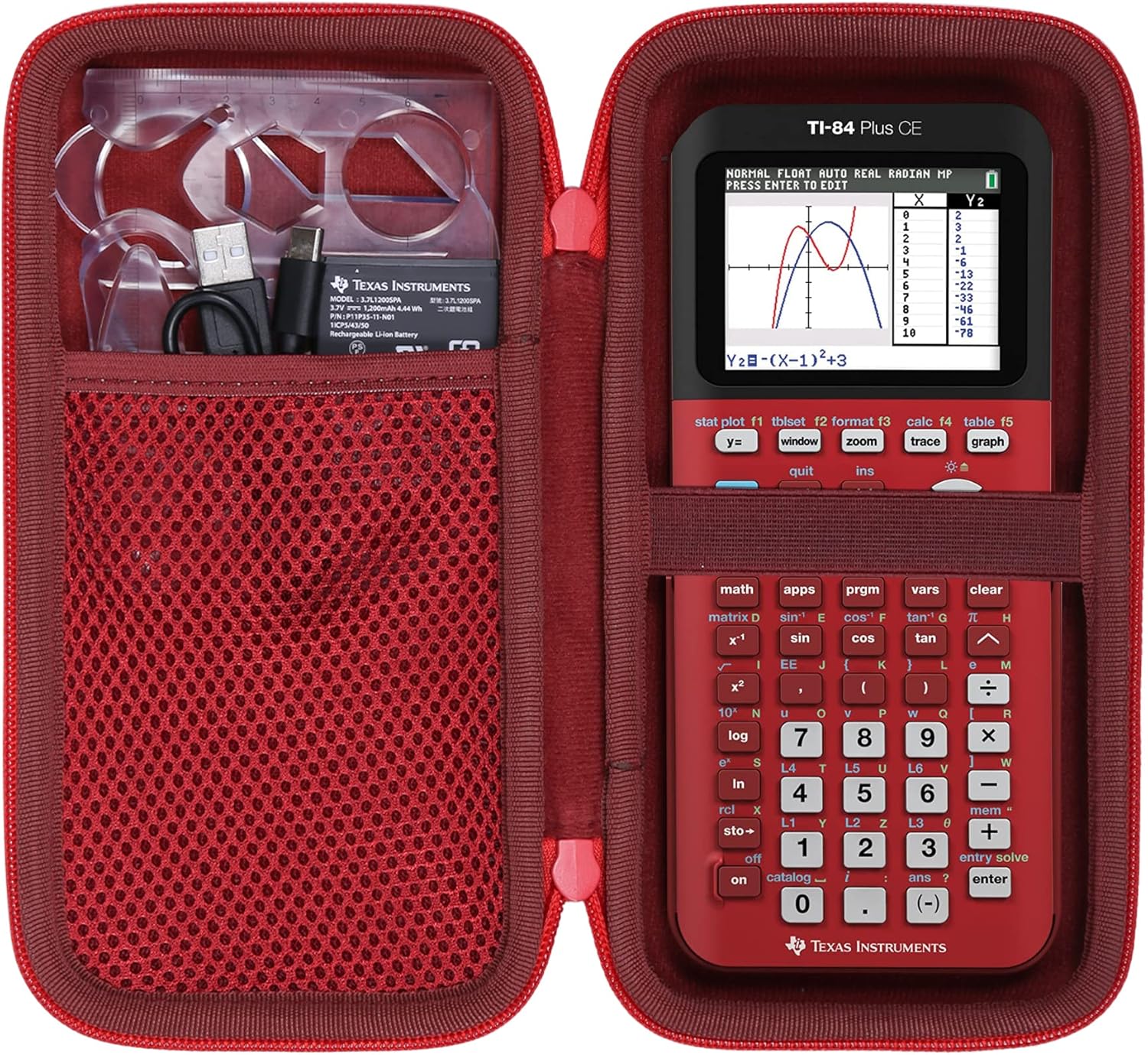 co2CREA Hard Case Compatible with Texas Instruments TI-84 Plus CE/TI-84 Plus/TI-Nspire CX II CAS/TI-Nspire CX II/TI-83 Plus/TI-89 Titanium/TI-86 Color Graphing Calculator, Radical Red