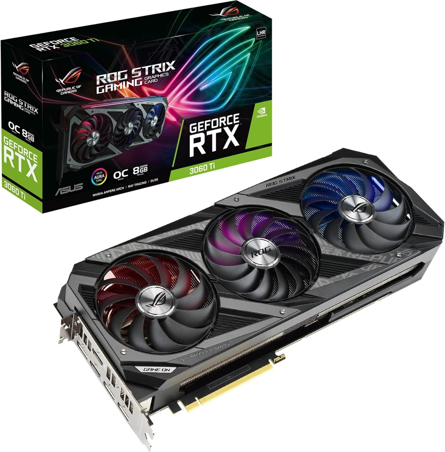 ASUS ROG Strix NVIDIA GeForce RTX 3060 Ti V2 OC Edition Gaming Graphics Card (PCIe 4.0, 8GB GDDR6, LHR, HDMI 2.1, DisplayPort 1.4a, Axial-tech Fan Design, 2.9-slot, Super Alloy Power II, GPU Tweak II)