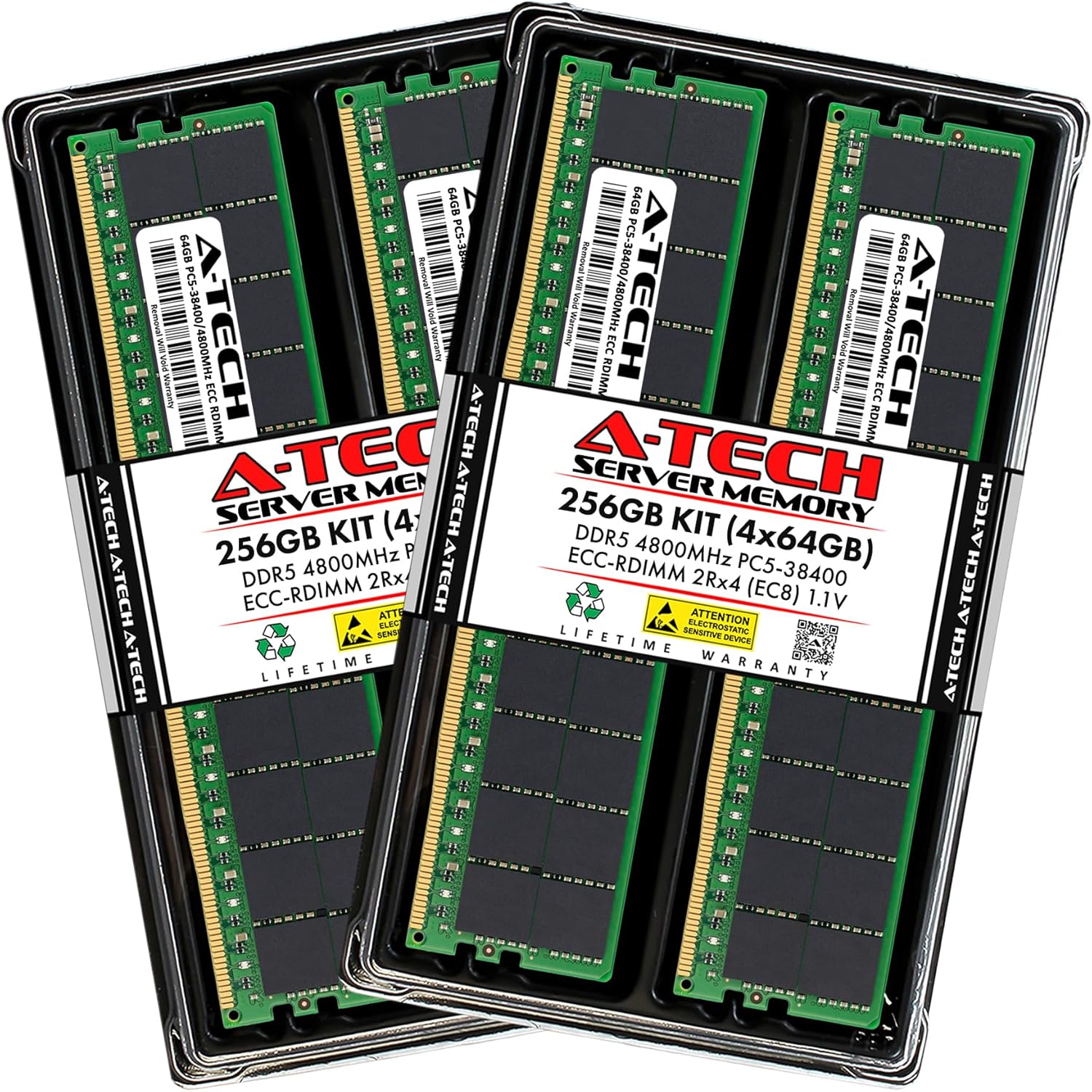 A-Tech 256GB Kit (4x64GB) RAM for ASRock Rack GENOA2D24G-2L+, GENOAD8HM3, SP2C741D16HM3, SP2C741D32TM3, SPC741D8QM3-2T/X550 | DDR5 4800MHz PC5-38400 EC8 RDIMM 2Rx4 ECC Registered Server Memory Upgrade