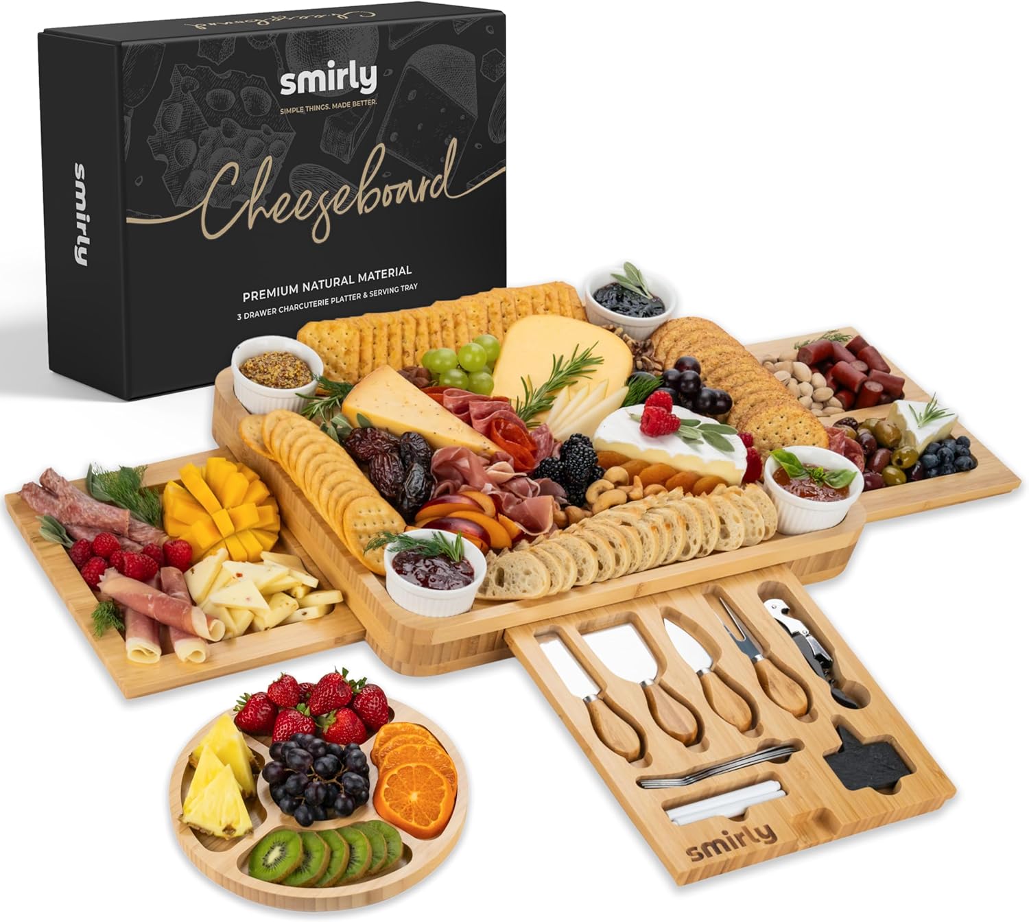 SMIRLY Charcuterie Boards Gift Set: Charcuterie Board Set, Bamboo Cheese Board Set – House Warming Gifts New Home, Wedding Gifts for Couple, Bridal Shower Gift