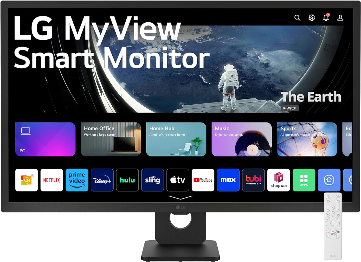 LG 32SR50F-B MyView Smart Monitor 32-Inch FHD (1920×1080) IPS Display, webOS 23, HDR 10, x2 Built-in Speakers, AirPlay 2, Screen Share, Bluetooth, ThinQ App, Remote Control, Black