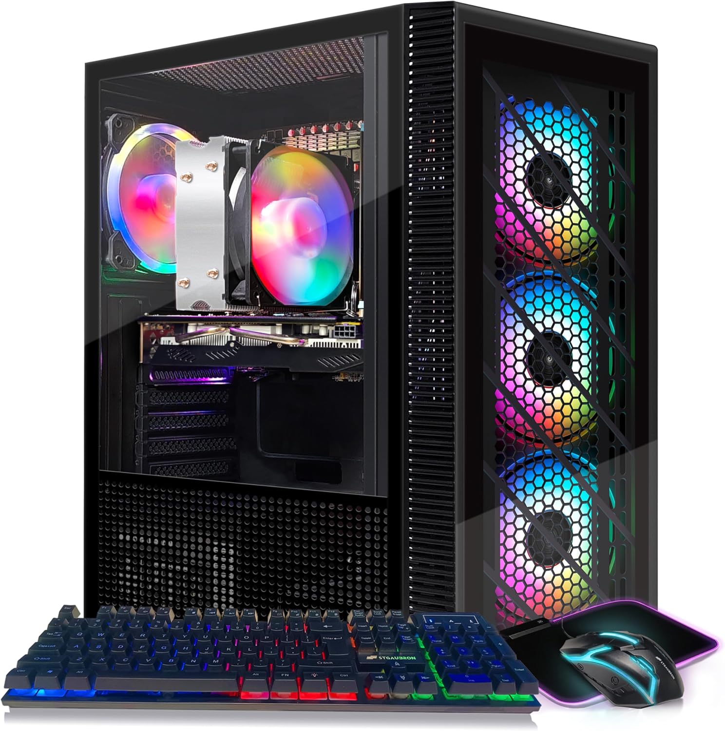 STGAubron Gaming PC Desktop, Radeon RX 580 16G GDDR5, AMD Athlon 3000G 3.5G, 16G RAM, 512G SSD, 600M WiFi, BT 5.0, RGB Fan x 4, RGB Mouse Pad, Windows 11 Home