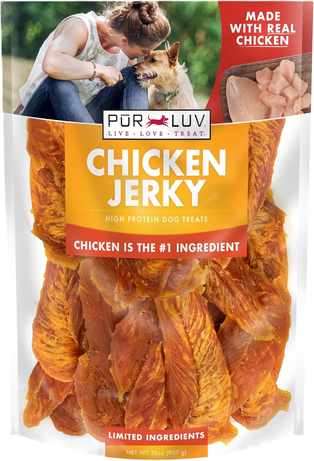 Dog Treats, Chicken Jerky for Dogs, Made with 100% Real Chicken Breast, 32 Ounces, Healthy, Easily Digestible, Long-Lasting, High Protein Dog Treat, Satisfies Dog’s Urge to Chew