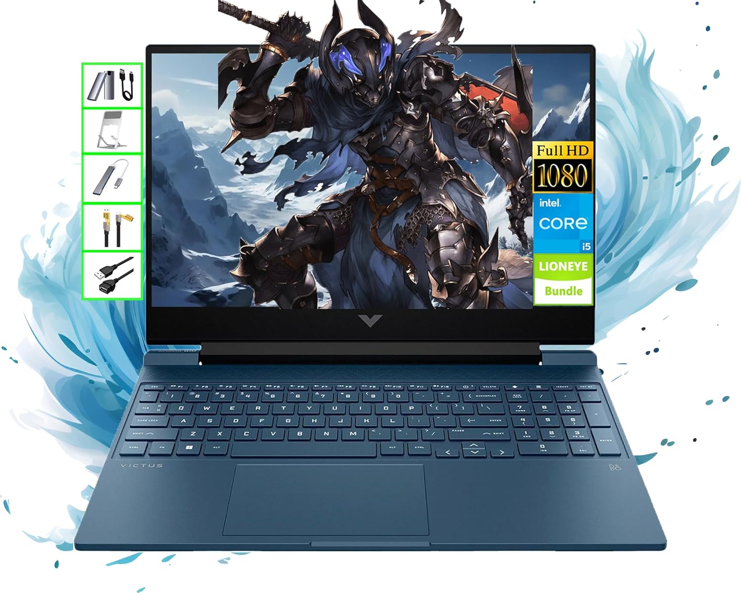 HP AI-Powered Gaming Laptop with Geforce RTX 3050| 15.6″ FHD Victus Gamer PC| 32GB RAM| 1TB SSD & 128GB Portable SSD| Intel 8-Core i5 CPU| Webcam| Wi-Fi| Windows 11| Bundled with LIONEYE Computer Kit