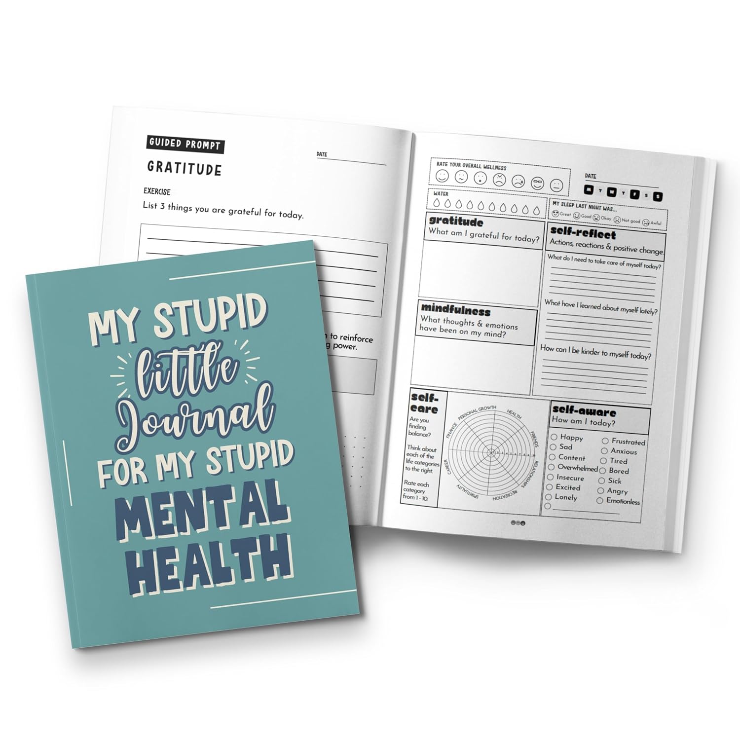 Mental Health Journal – Guided Therapy Prompts, Mood Tracker & Self-Help Journal for Personal Growth, Large Paperback (My Stupid Little Journal)