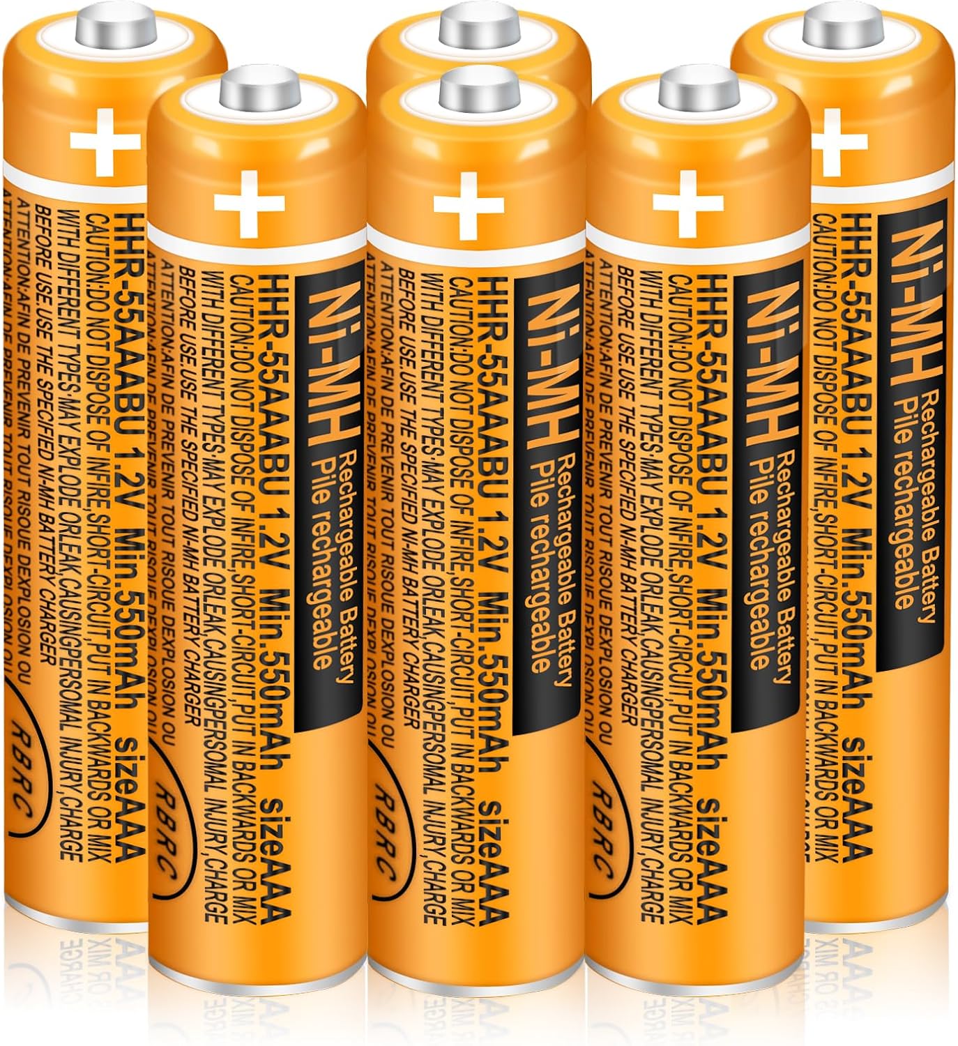 6 Pack HHR-55AAABU NI-MH Rechargeable Battery 550mAh AAA 1.2V Batteries for Panasonic Cordless Phones