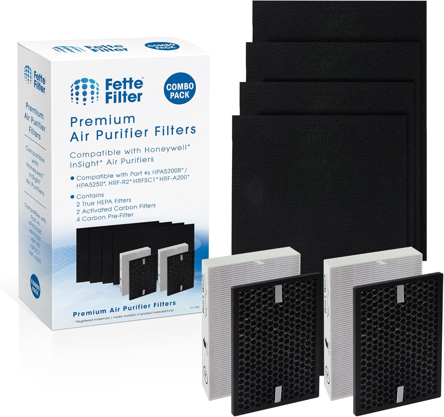 Fette Filter – HPA5200B / HPA5250 Air Purifier Replacement HEPA Filter Kit Compatible with Honeywell InSight Air Purifiers Model # HPA5200B / HPA5250, Part # HRF-R, HRFSC1, HRF-A200