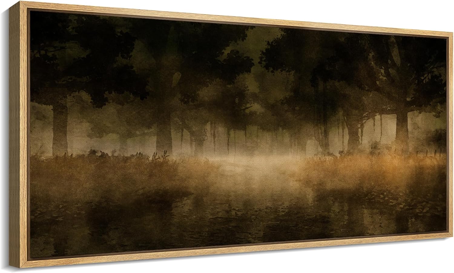 SIGNFORD Extra Large Framed Canvas Print Wall Art Forest in The Mist Illustrations Modern Art Calm Warm for Living Room, Bedroom, Office – 60″x30″