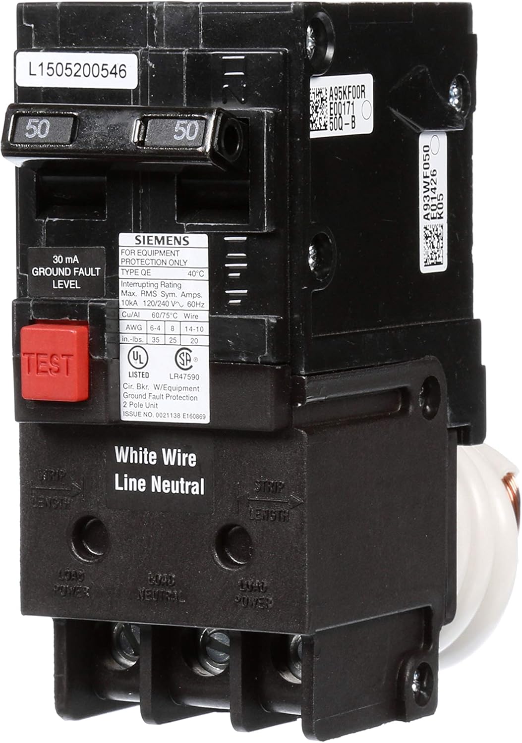 QE250 50-Amp Double Pole 240-Volt Ground Fault Equipment Protection Circuit Breaker